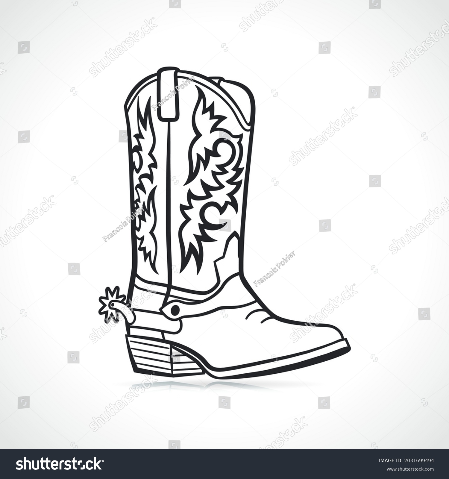 black and white cowboy boot outline clip art preview