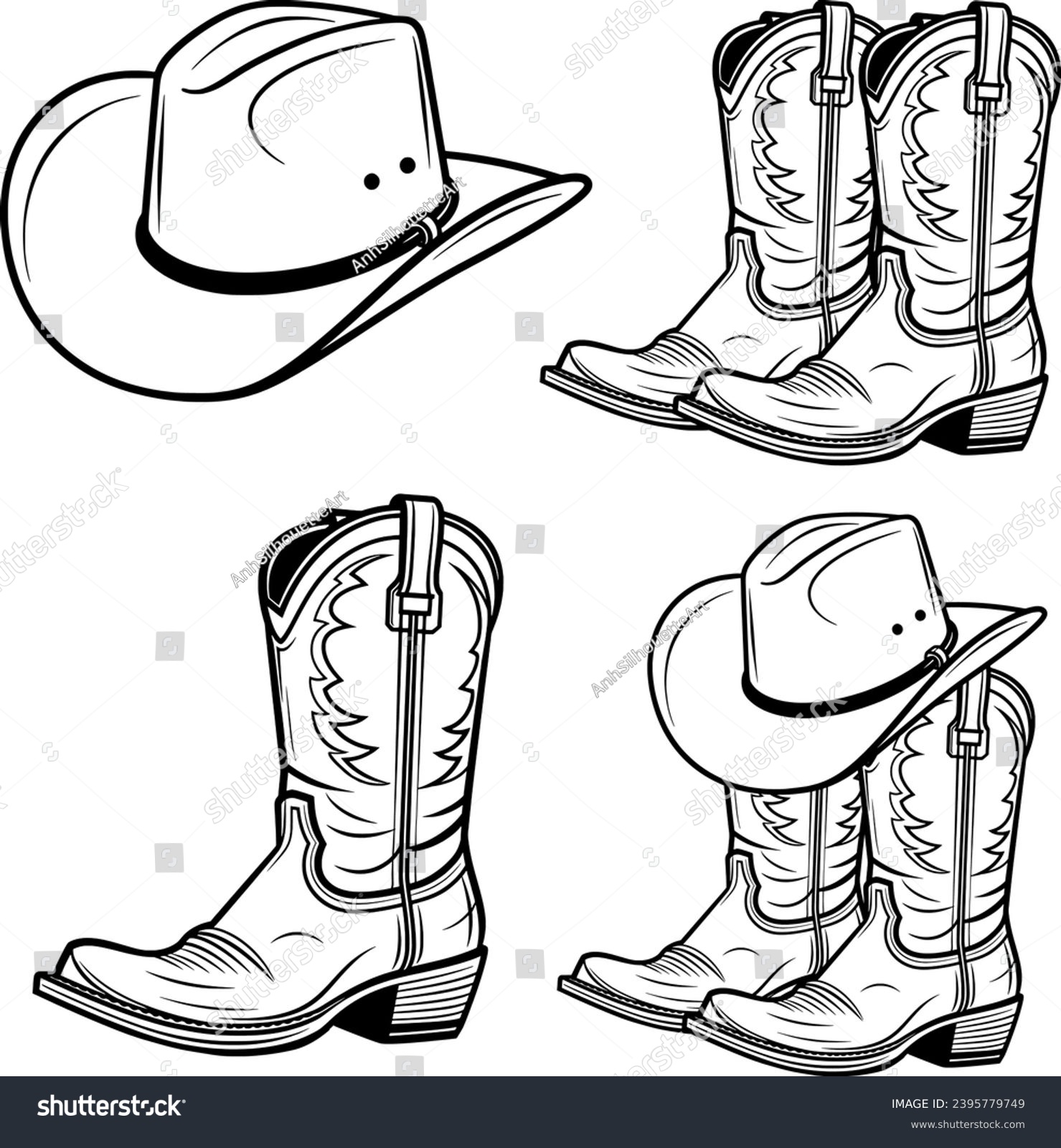 SVG of Cowboy Boots Bundle, Cowboy Boots Hand-Drawn, Rodeo, Ranch, Cowboy Hat, Western Boots, Boots Silhouette svg