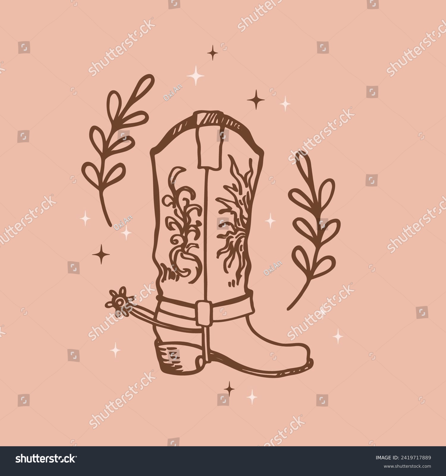 SVG of Cowboy boots sketch boho background hand drawn vector illustration Wild West shoes and stars design retro element for poster, print, card, icon, flyer, paper, wrapping. Lifestyle, fashion, art svg