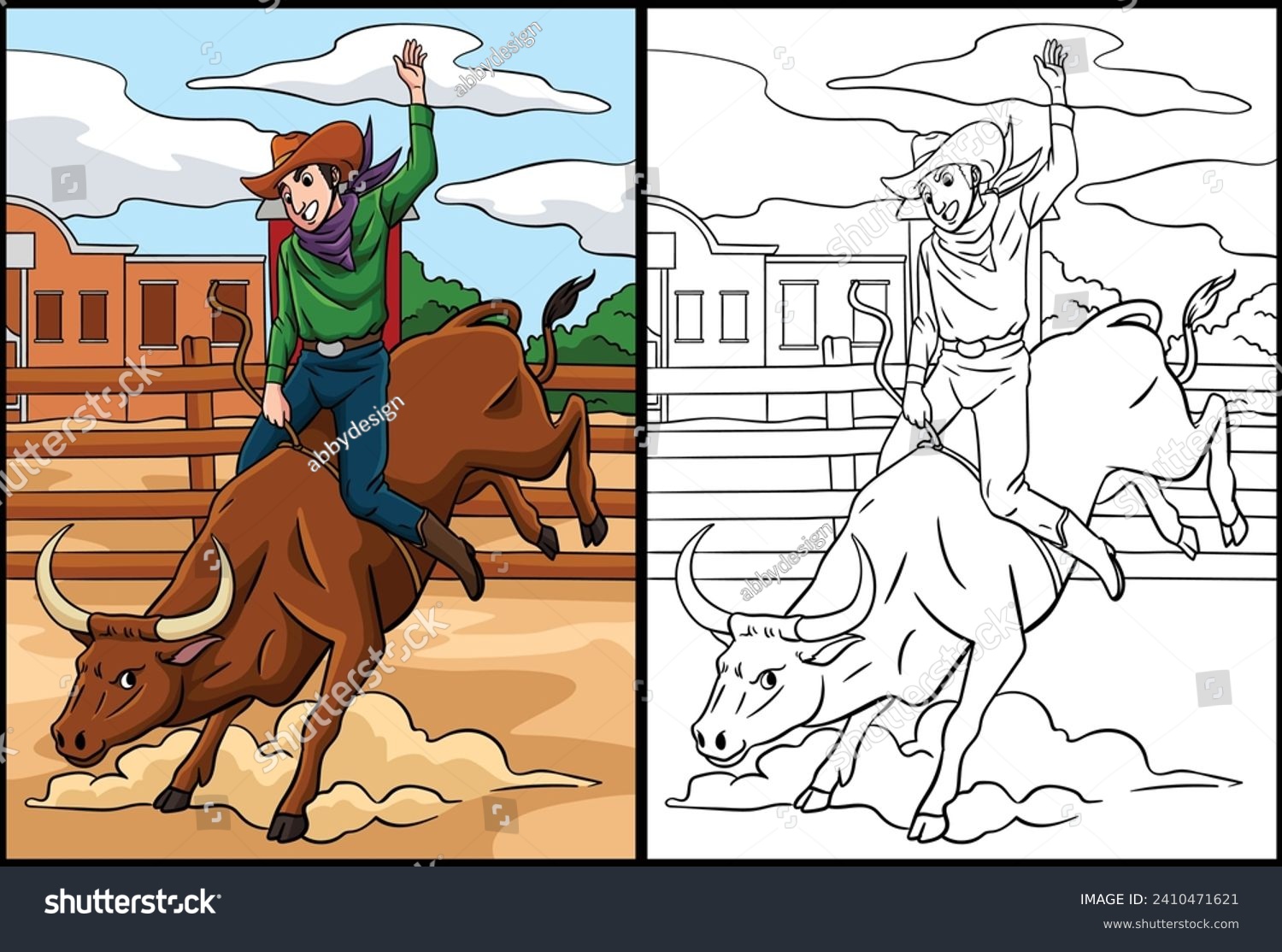 SVG of Cowboy Bull Rider Coloring Page Illustration svg