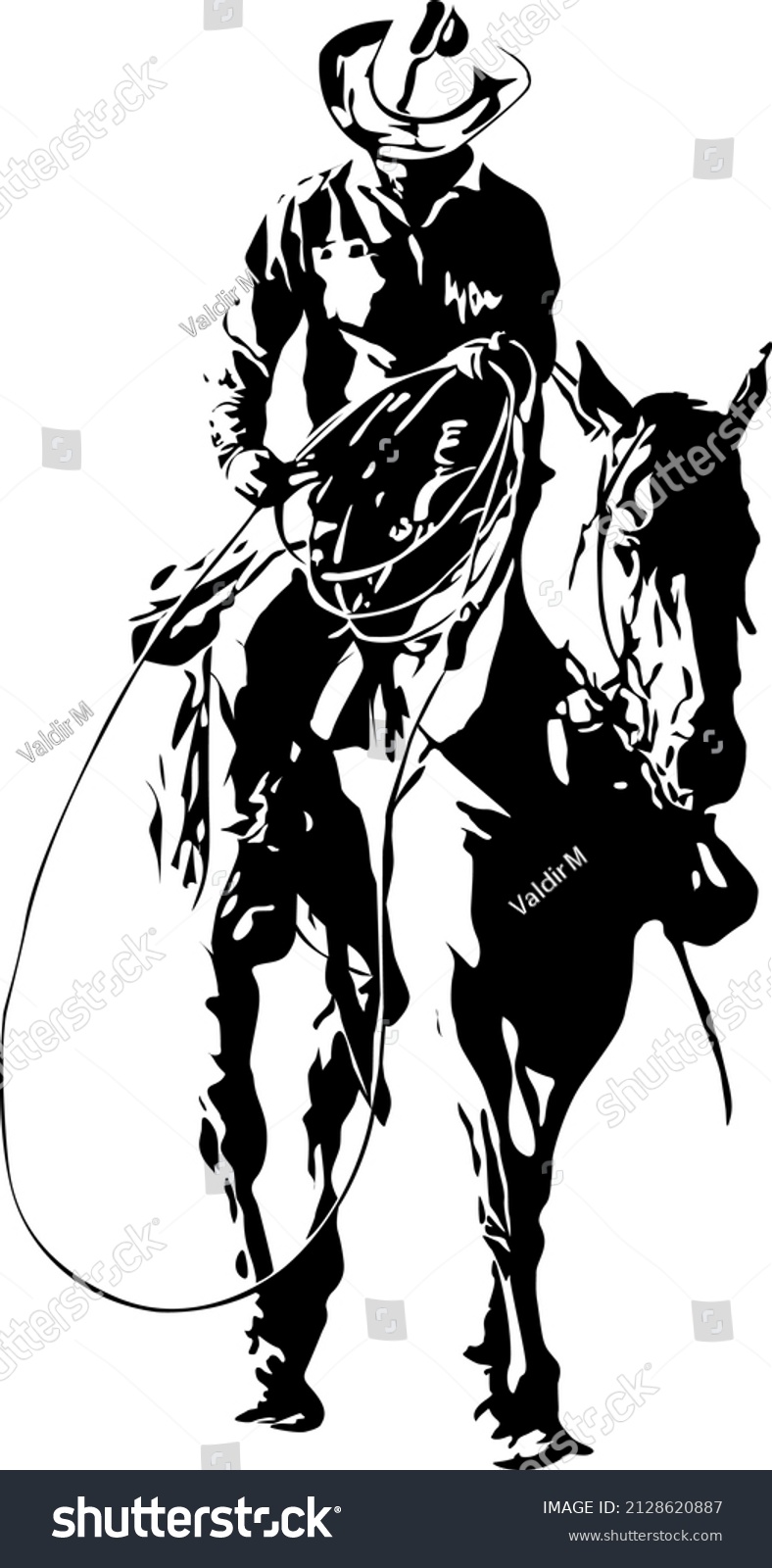 SVG of cowboy illustration on top of horse with noose in hands svg