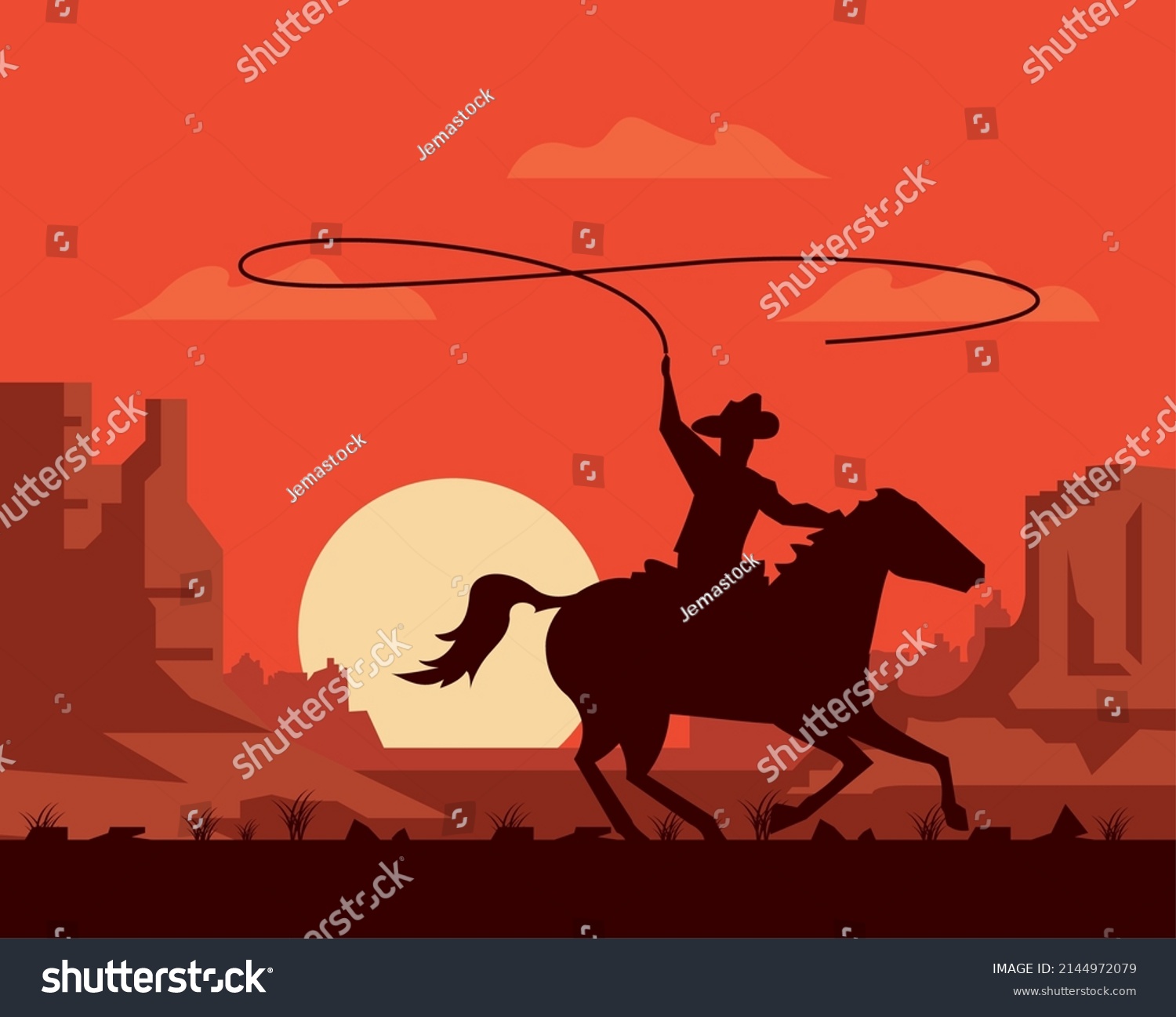 Cowboy Running Horse Wild West Scene Stock Vector (Royalty Free ...