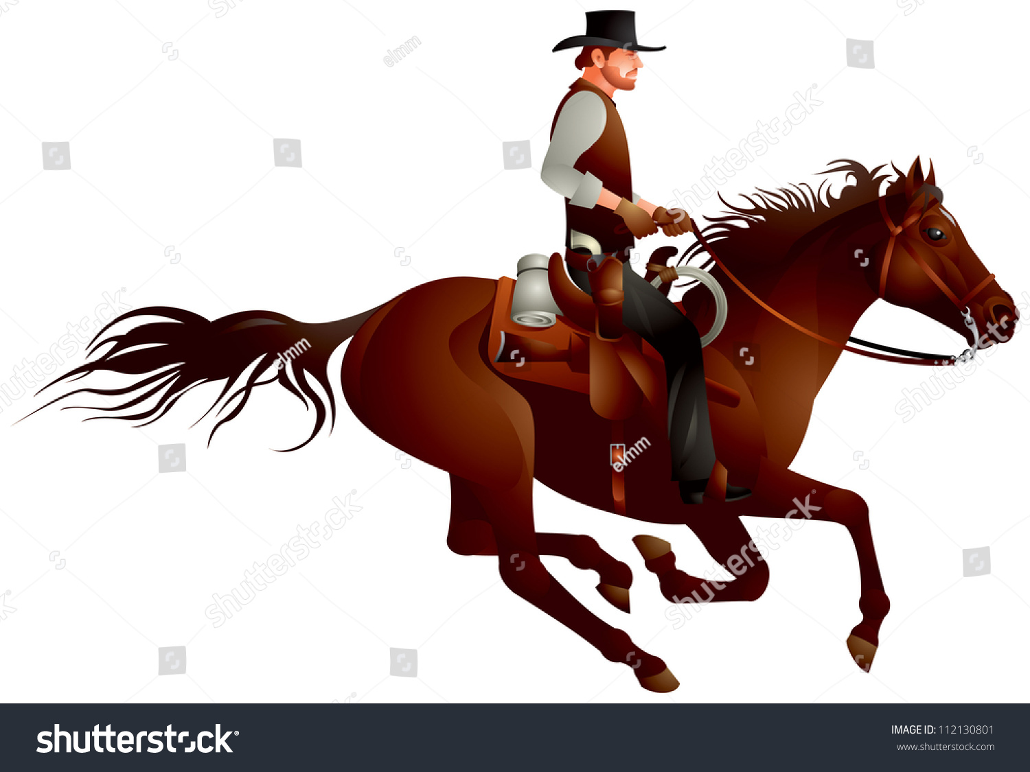 Cowboy Rider Gunfighter On The Horse Vector Illustration From Wild West ...