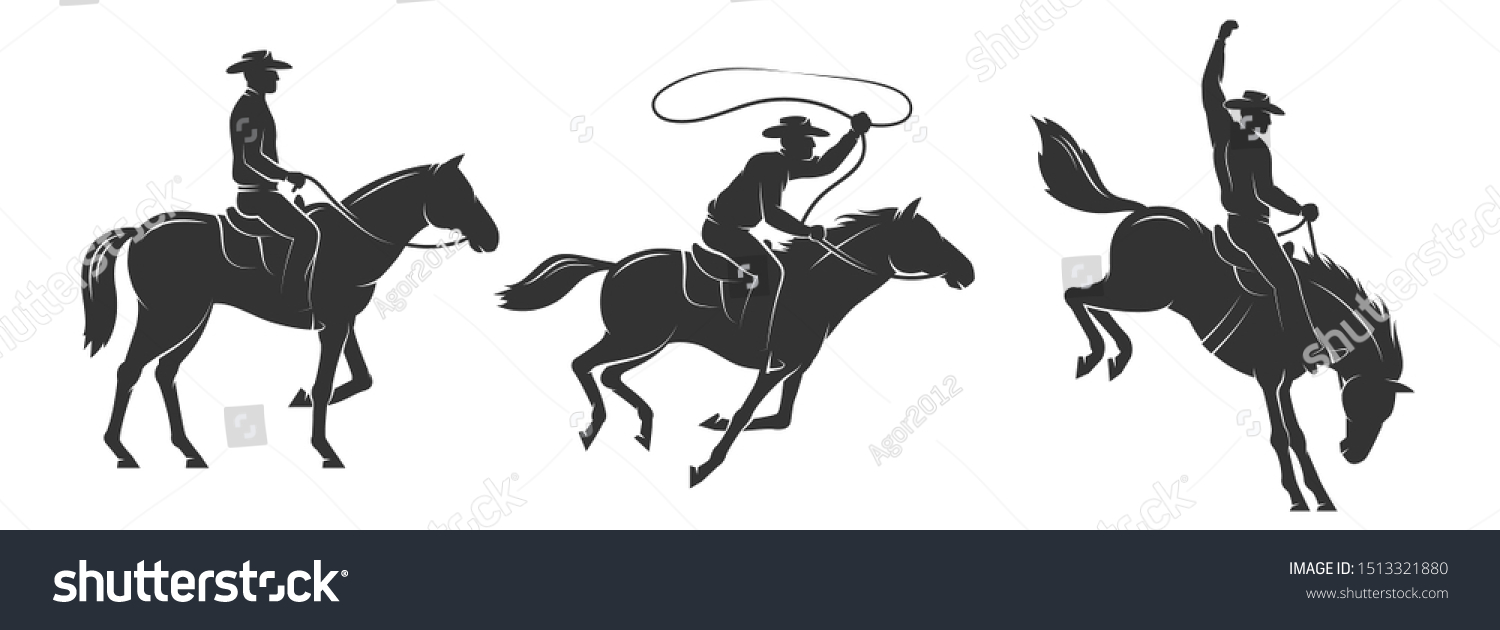 SVG of Cowboy rides a horse and throws a lasso. Cowboy on the rodeo. Vector silhouette illustration. svg