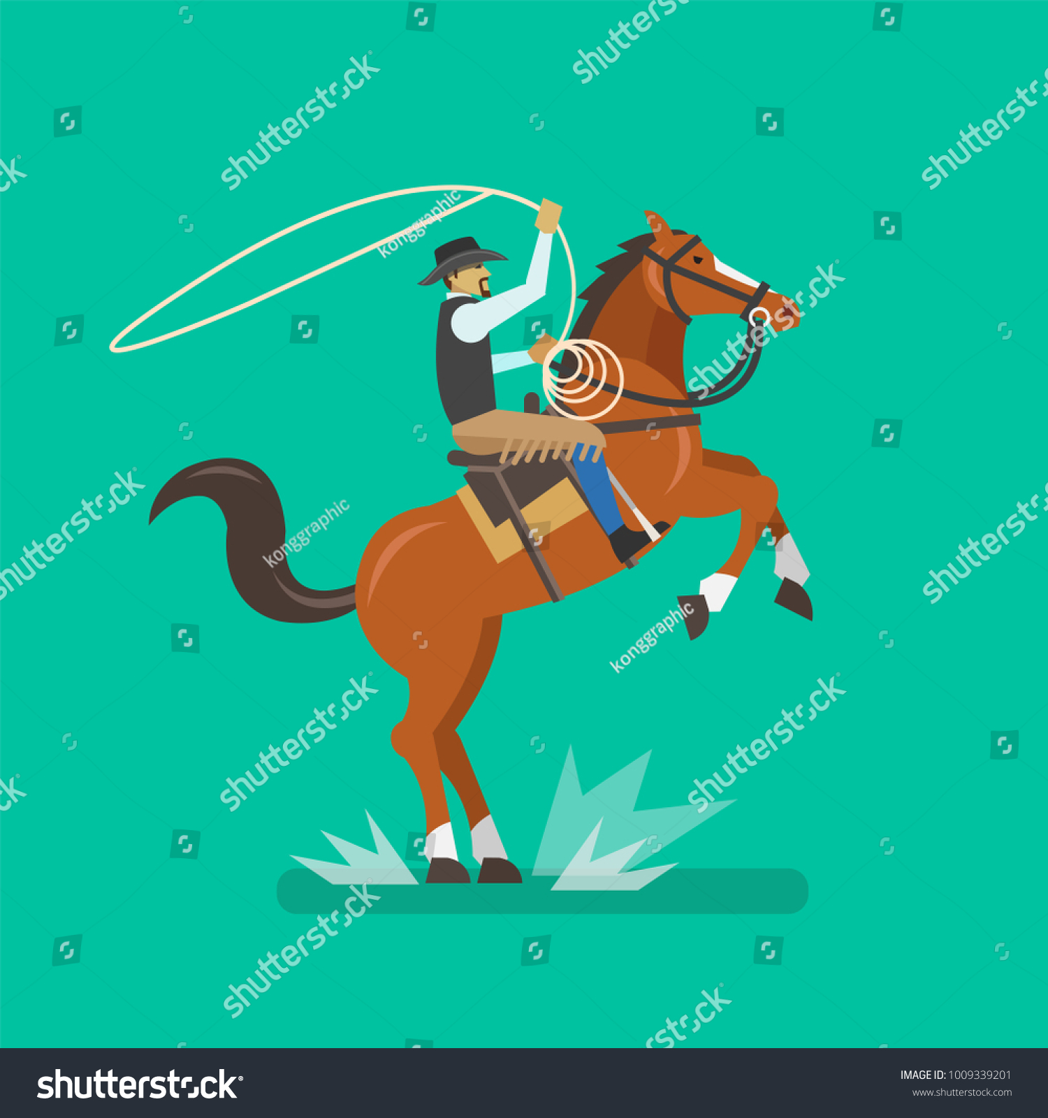 Cowboy Riding Horse Twirling Lasso Vector 库存矢量图（免版税）1009339201 ...