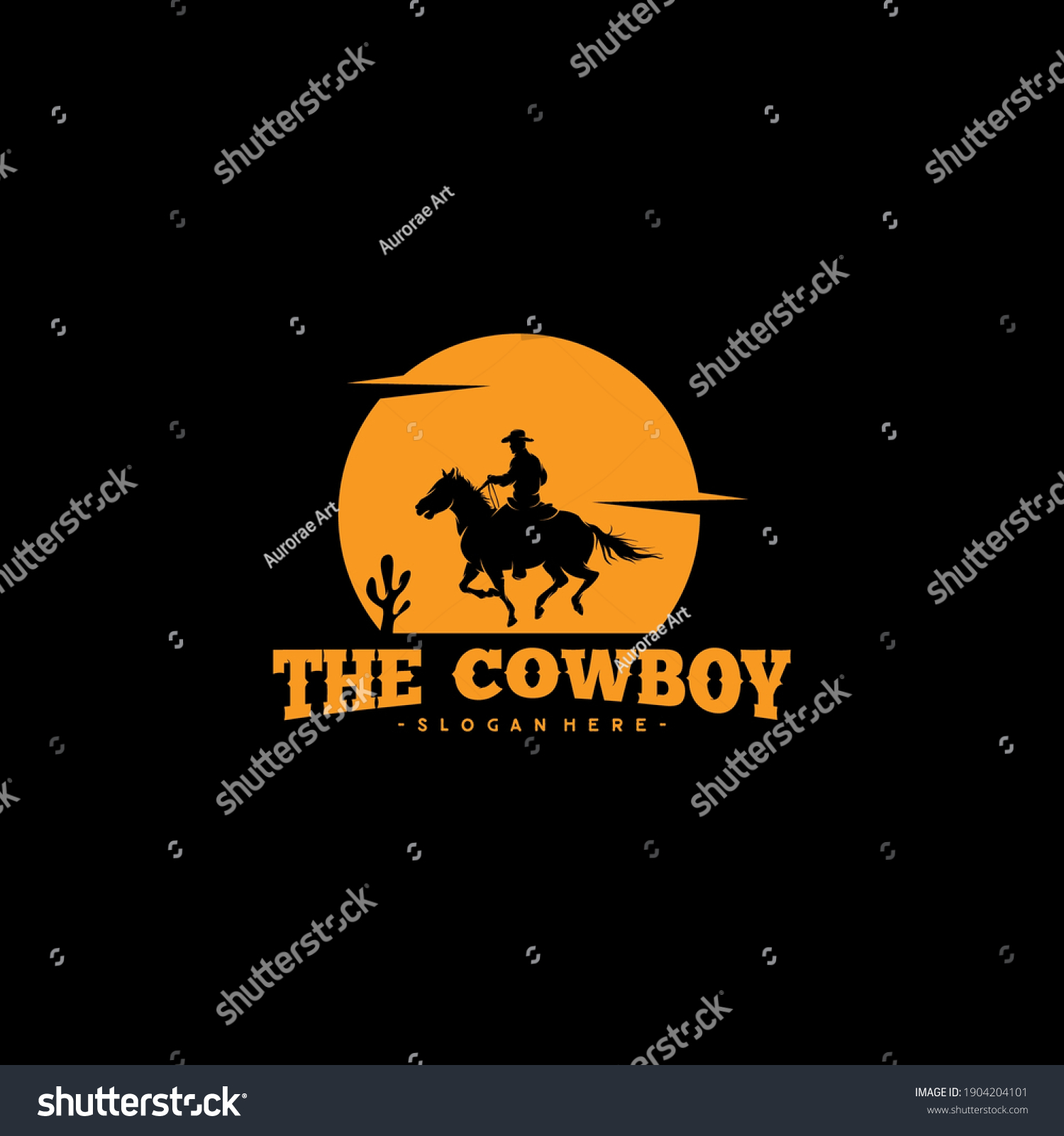 Cowboy Riding Horse Silhouette Night Logo Stock Vector (Royalty Free ...