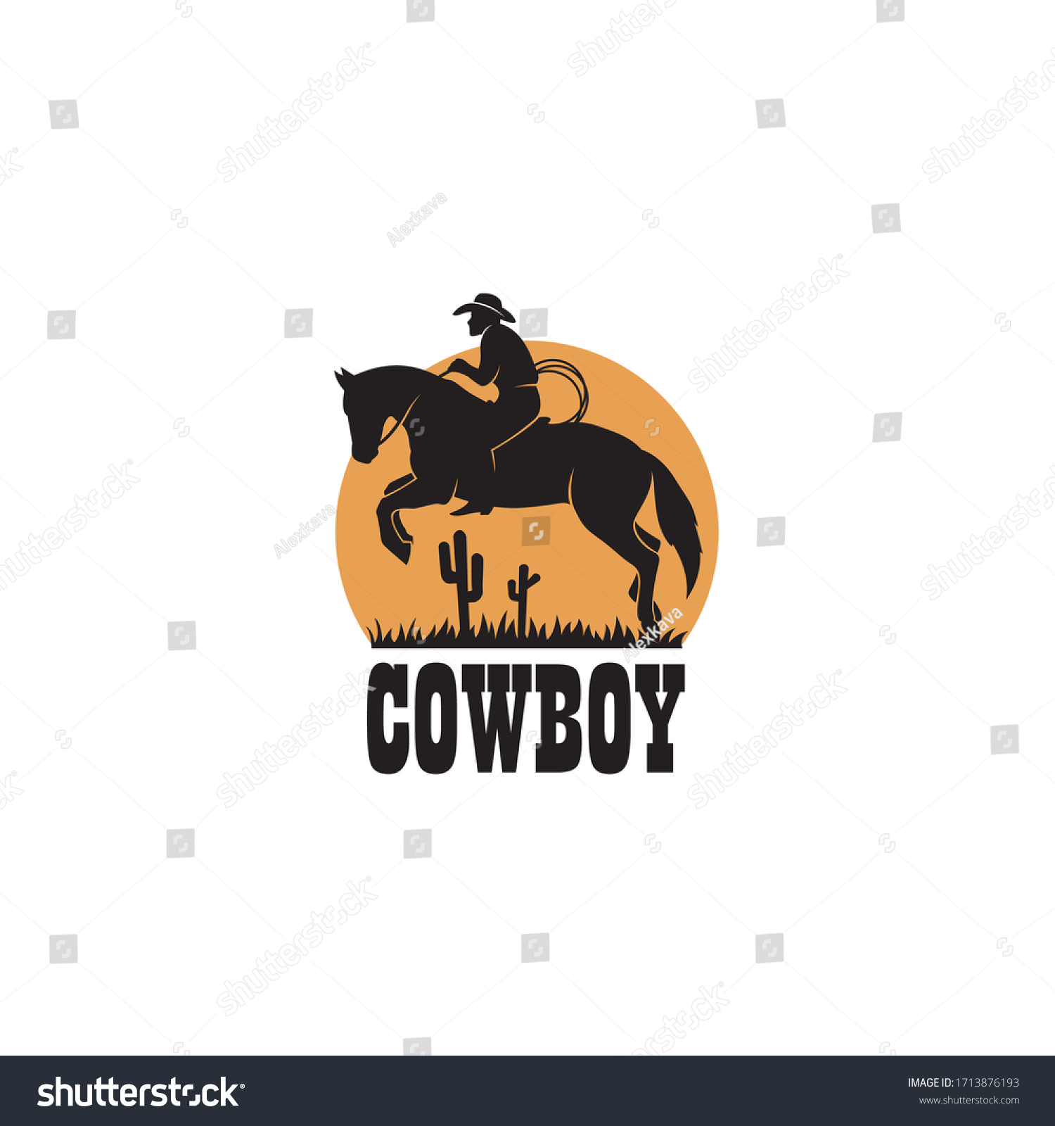 Cowboy Silhouette Lasso On Horse Icon Stock Vector (Royalty Free ...