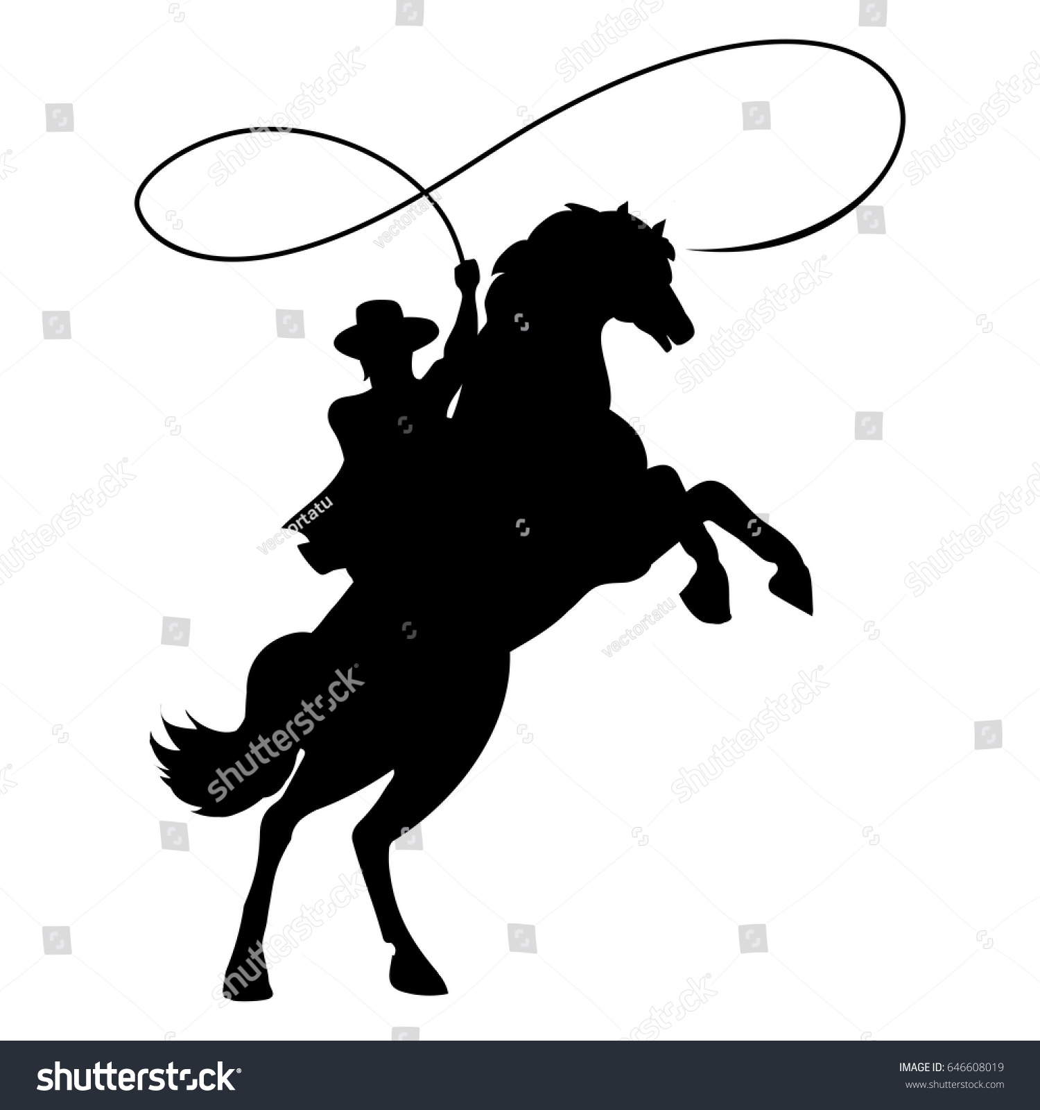 SVG of Cowboy silhouette with rope lasso on horse vector illustration isolated on white background for rodeo western design svg