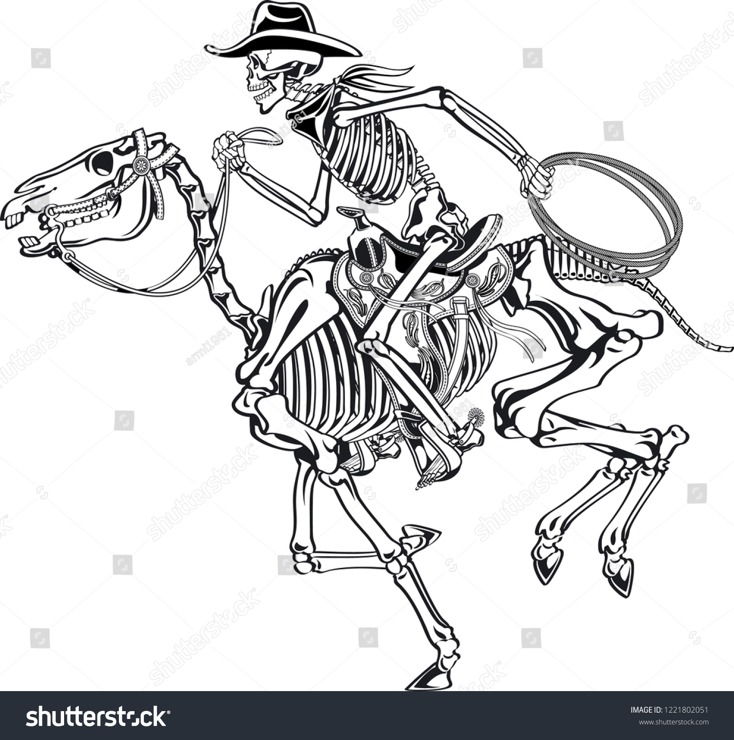 Cowboy Skeleton Riding Skeleton Horse Vetor Stock livre De Direitos cowboy-skeleton-riding-skeleton-horse-vetor-stock-livre-de-direitos
