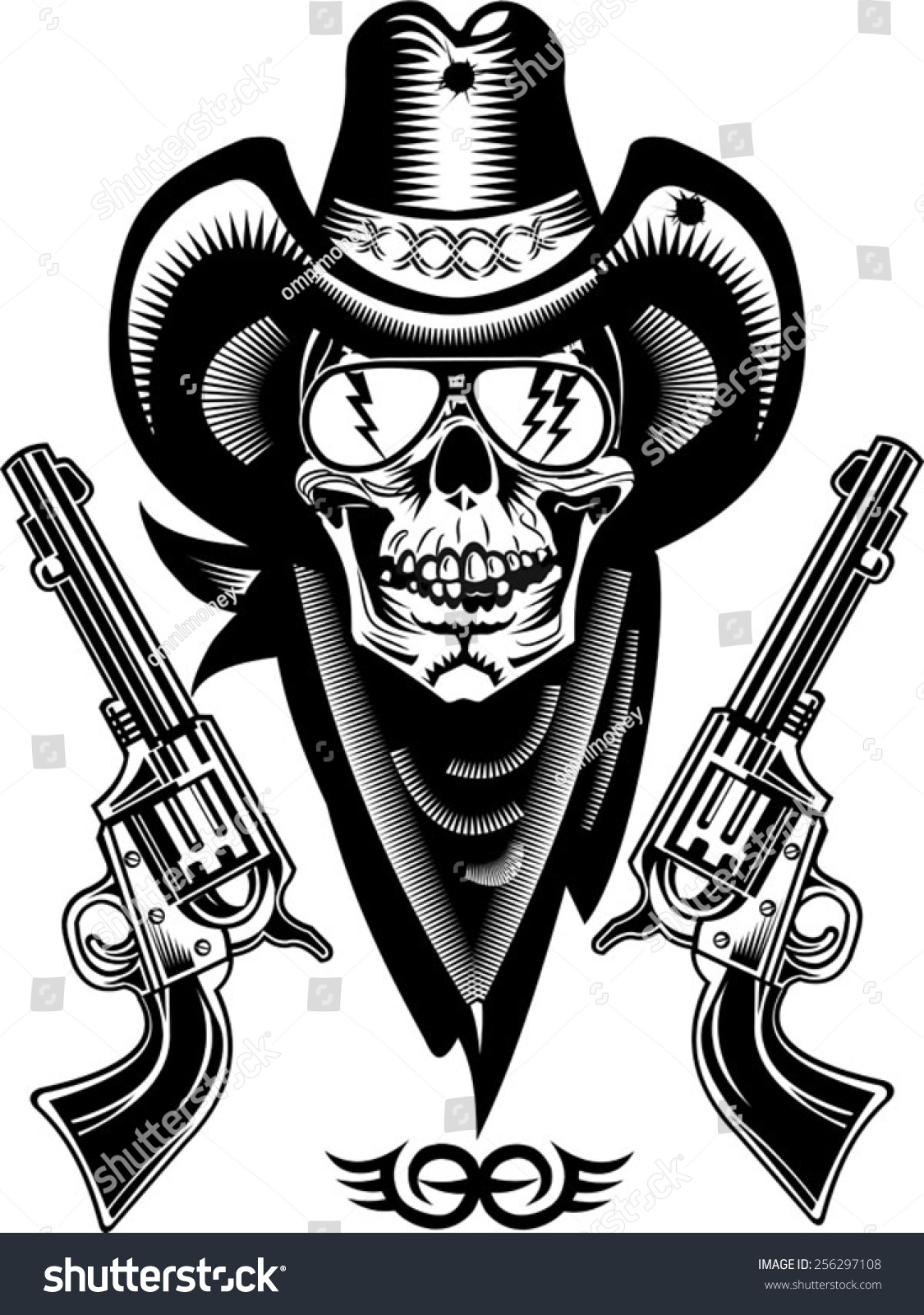 Cowboy Skull Revolver Stock Vector 256297108 - Shutterstock