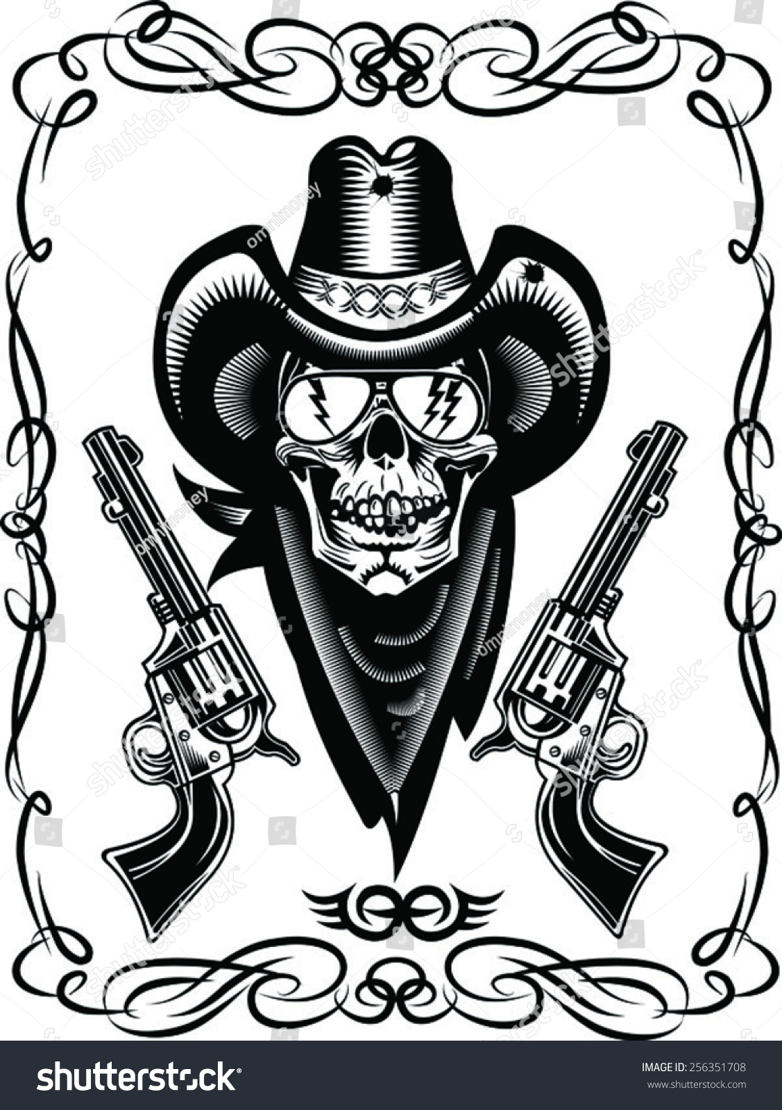 Cowboy Skull And Revolver Stock Vector Illustration 256351708 ...