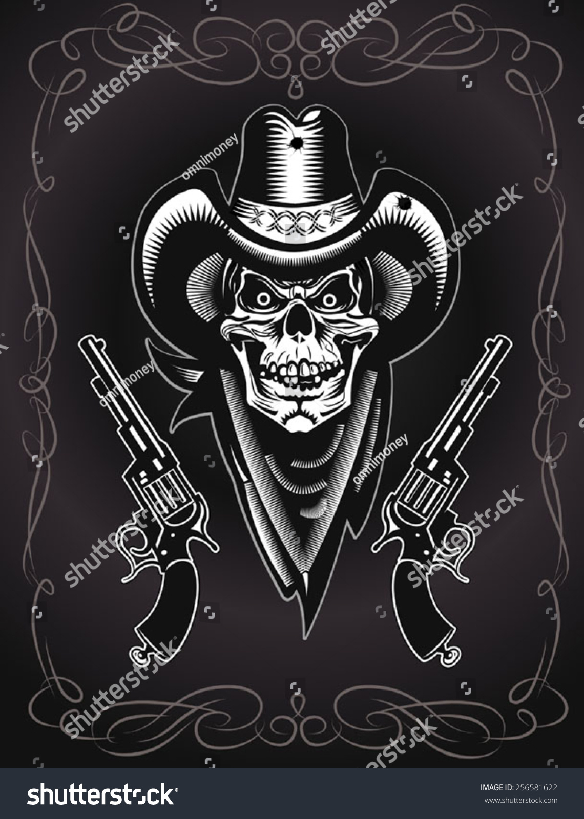 Cowboy Skull Revolver Stock Vector (Royalty Free) 256581622 | Shutterstock