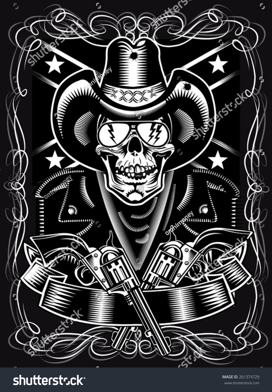 Cowboy Skull Revolver Stock Vector (Royalty Free) 261374729