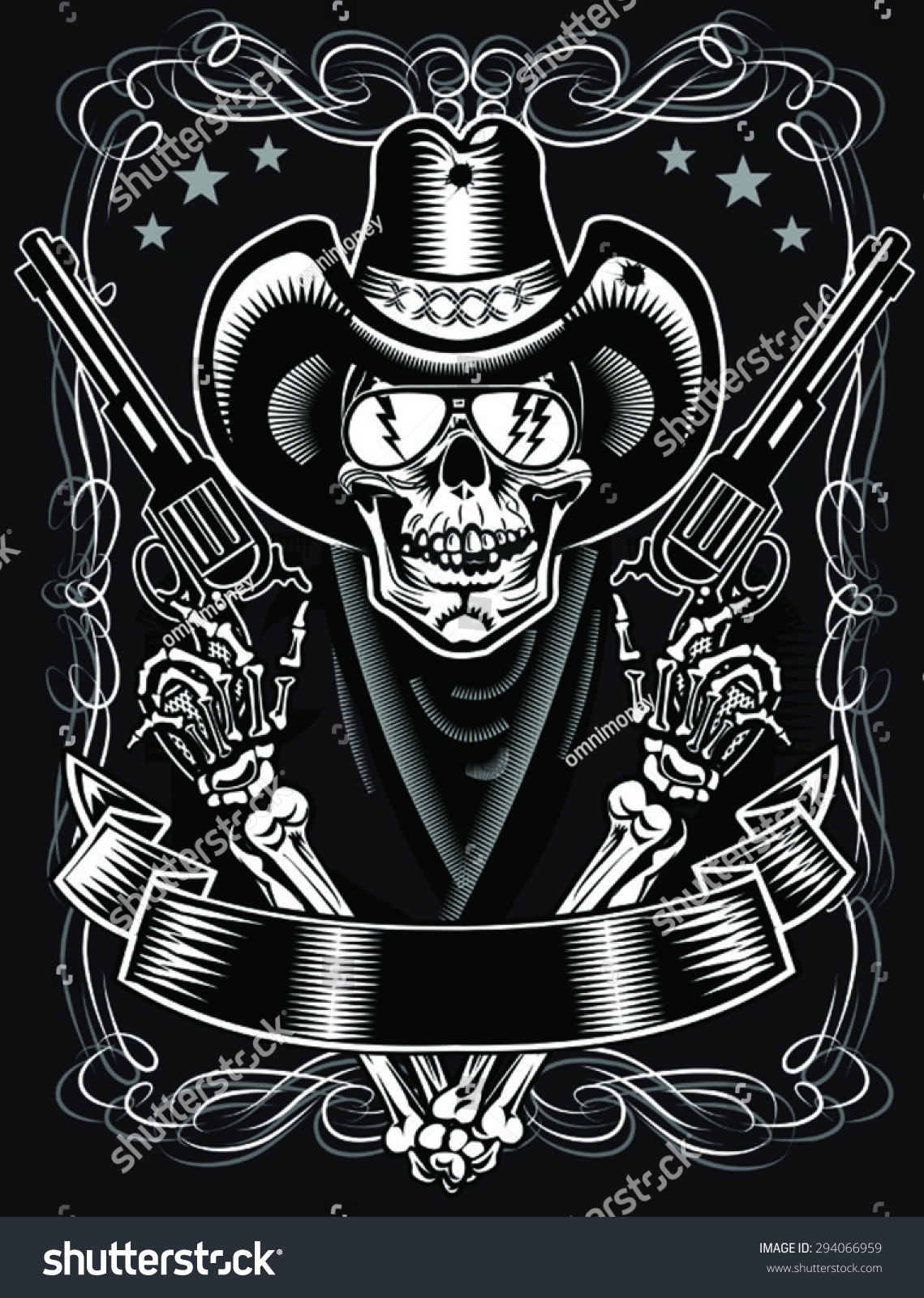 Cowboy Skull Revolver Stock Vector 294066959 - Shutterstock