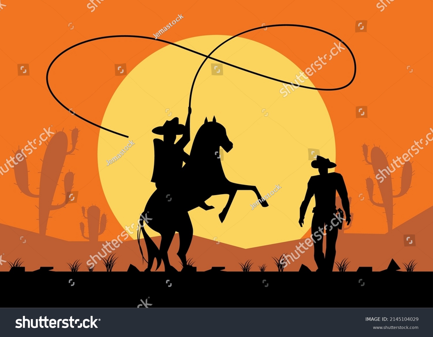 Cowboys Rope Horse Scene Stock Vector (Royalty Free) 2145104029 ...