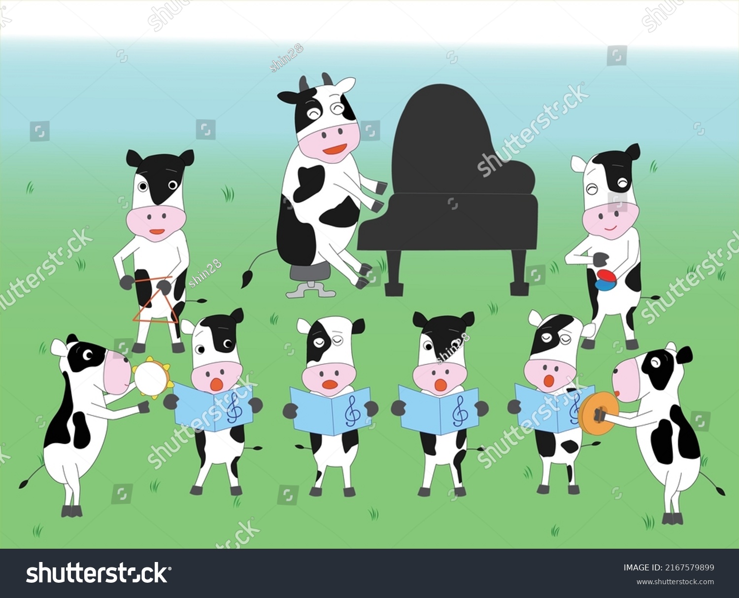 Cows Enjoy Singing Songs Playing Musical Stock Vector (Royalty Free