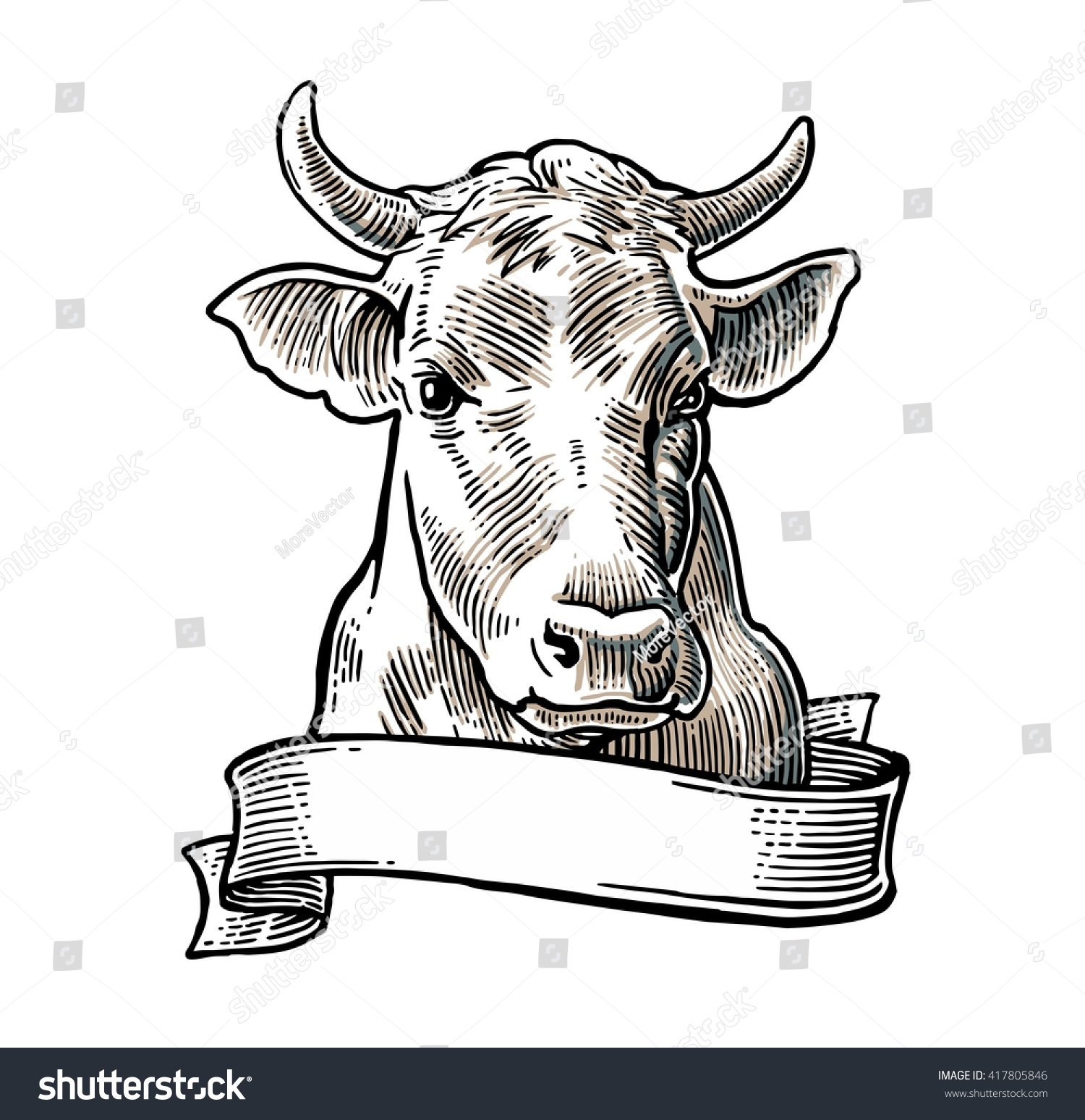 Cows Head Hand Drawn Graphic Style Stock Vector Royalty Free 417805846 