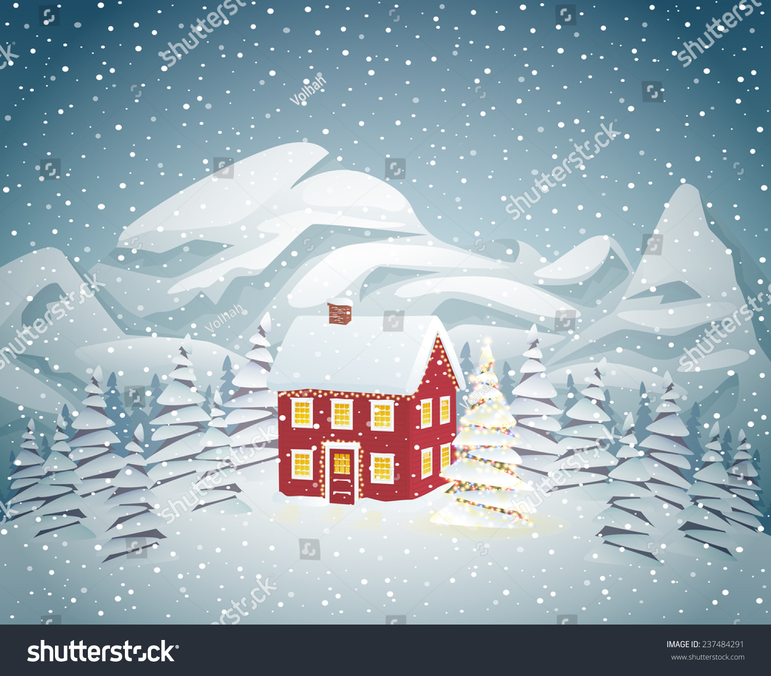 Cozy Christmas House Stock Vector Illustration 237484291 : Shutterstock