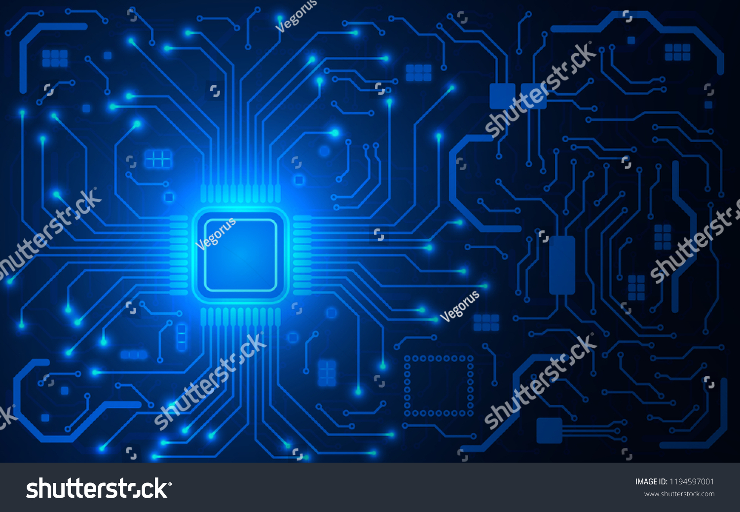 Cpu Chip Circuit Board Blue Microprocessor Stock Vector Royalty Free