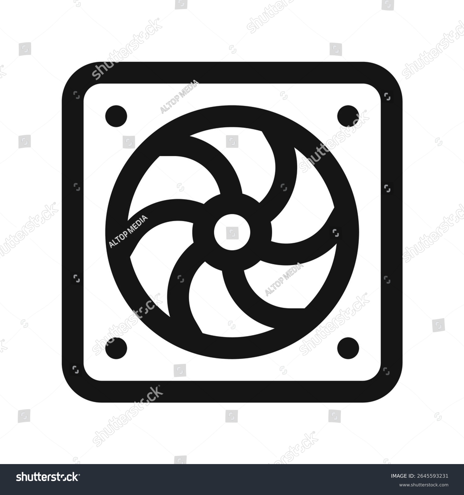 black fan icon, square frame, simple design clip art preview