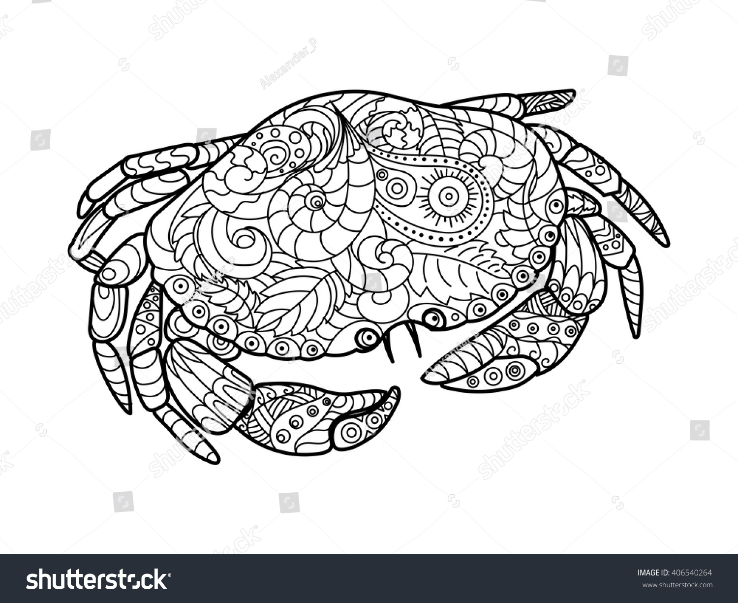 Crab Sea Animal Coloring Book For Adults Vector Illustration Anti Stress Adult
