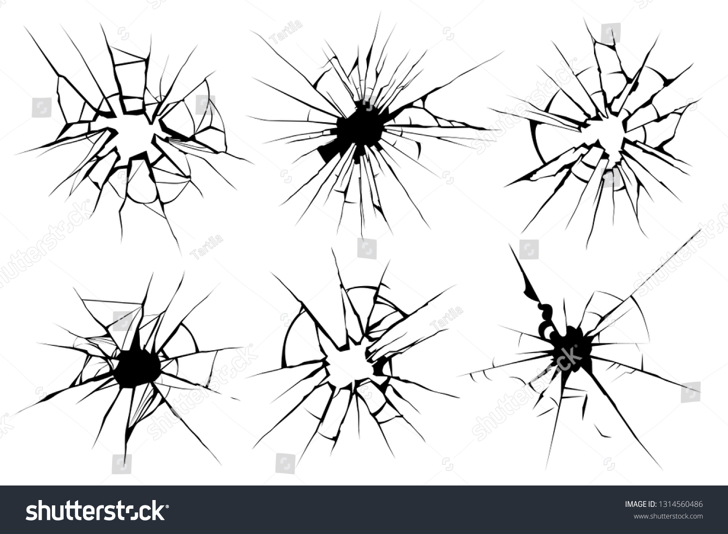 SVG of Cracked glass. Broken window, shattered glassy surface and break windshield glass texture silhouette. Crack shattered mirror or bullet hole. Vector illustration isolated icons set svg