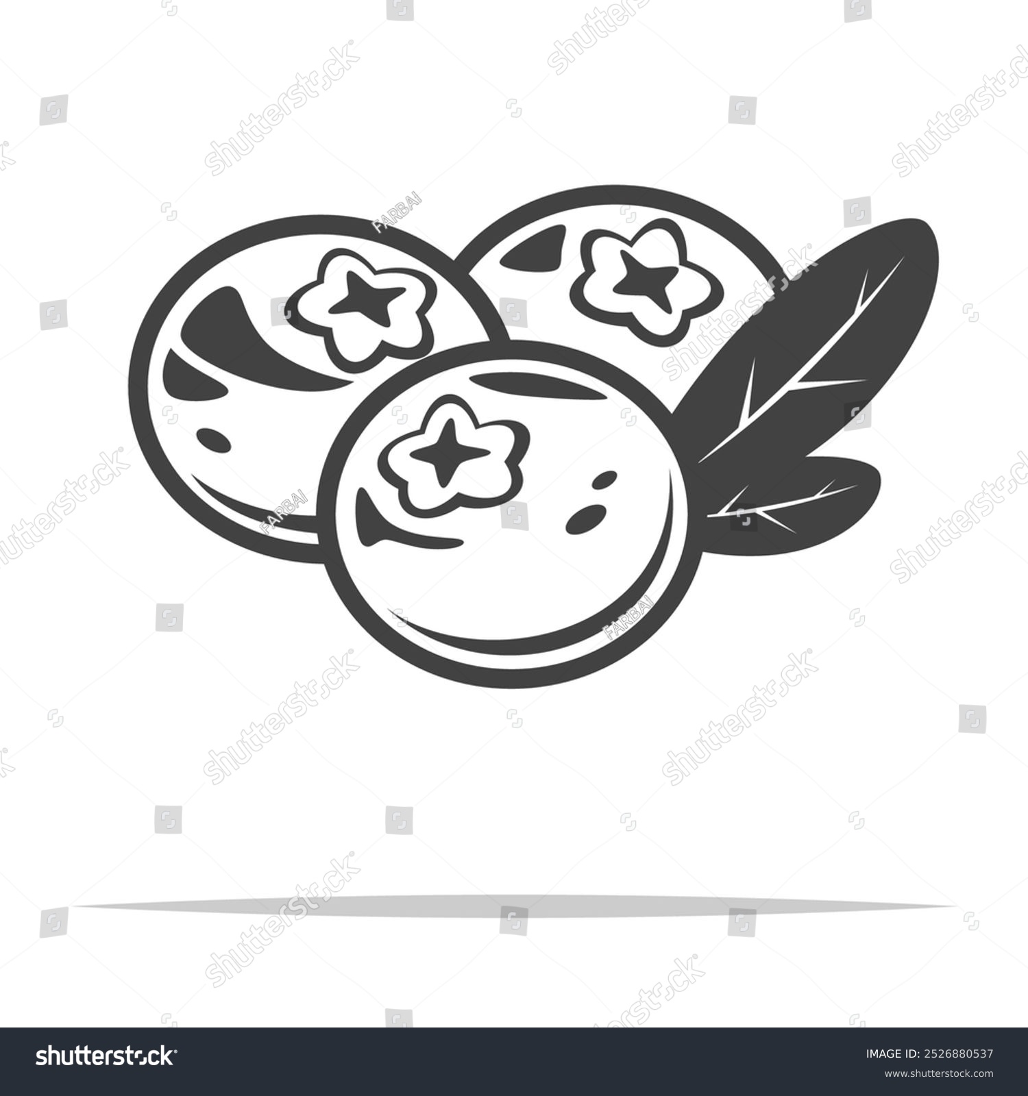 black and white blueberries with leaf clip art preview