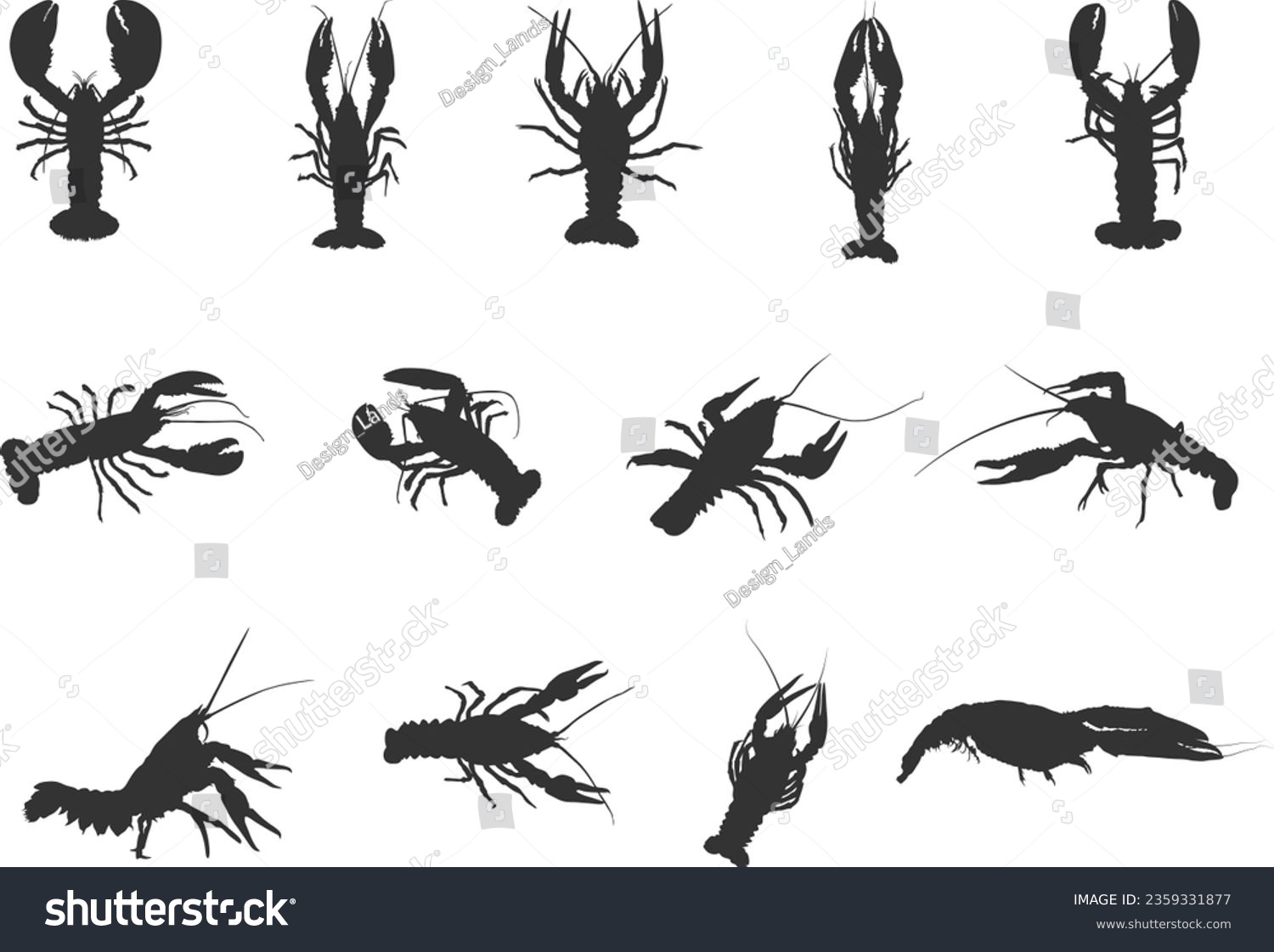 SVG of Crayfish silhouette, Lobsters silhouette, Crayfish svg, Crawfish svg, Crawfish silhouette, Seafish silhouette, Crayfish bundle svg