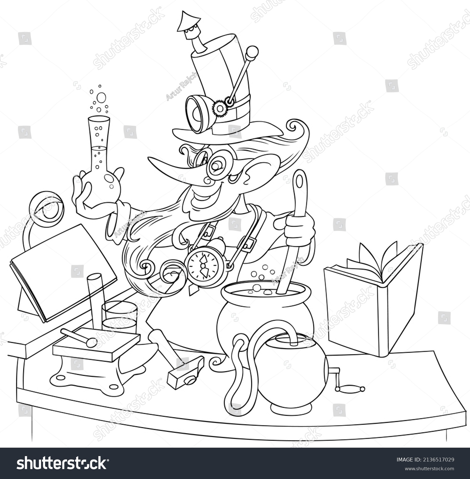 Crazy Alchemist Element Coloring Page Cartoon Stock Vector (Royalty