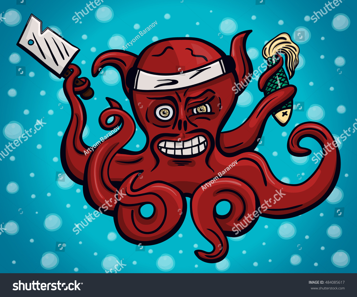 Crazy Chief Octopus Japanese Headband Cooks Stock Vector Royalty Free