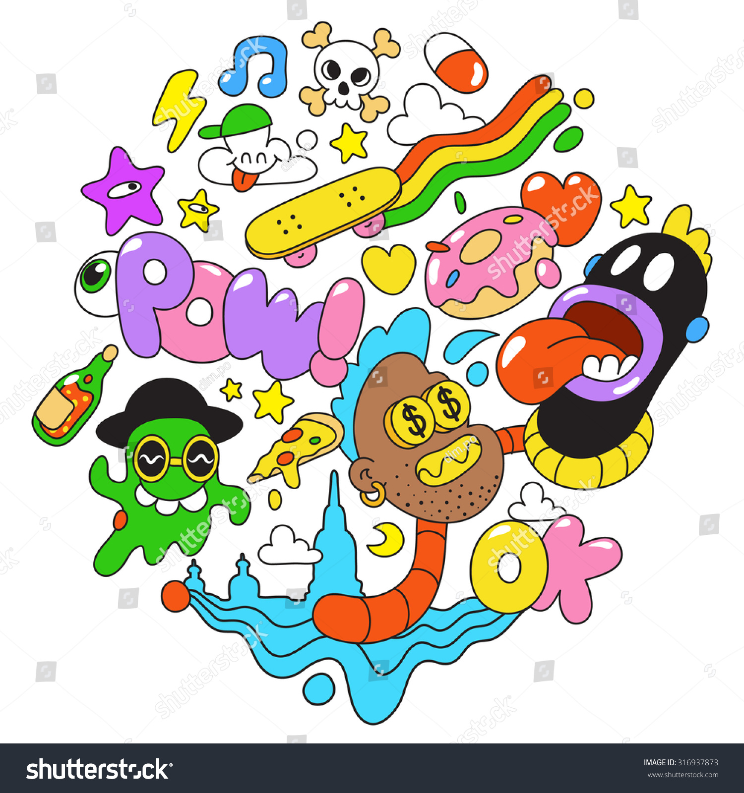 Crazy Freaky Colorful Comic Cartoon Fun Stock Vector 316937873 ...