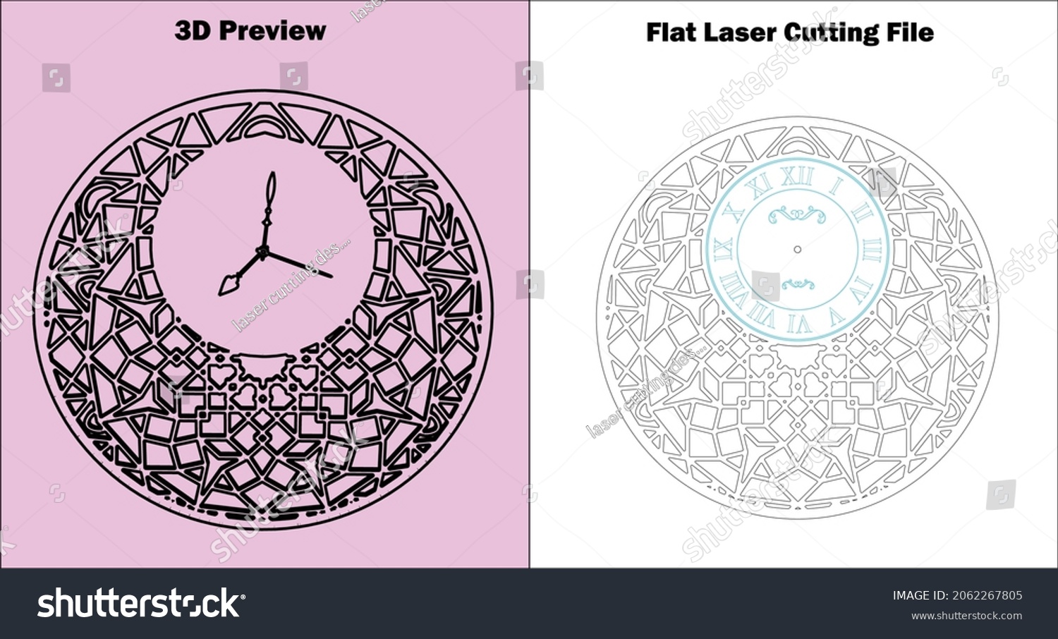SVG of Create a decorative Wall Clock of acrylic and wood with templates for laser cutting machines. this Wall Clock is available for all material thicknesses. svg