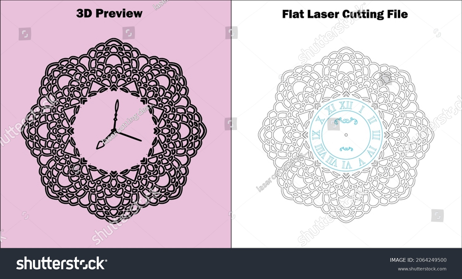 SVG of Create a decorative Wall Clock of acrylic and wood with templates for laser cutting machines. this Wall Clock is available for all material thicknesses. svg