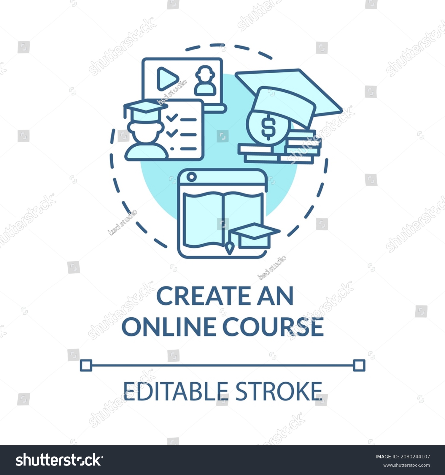 SVG of Create online course blue concept icon. Way to make money online abstract idea thin line illustration. Educational content and resources. Vector isolated outline color drawing. Editable stroke svg