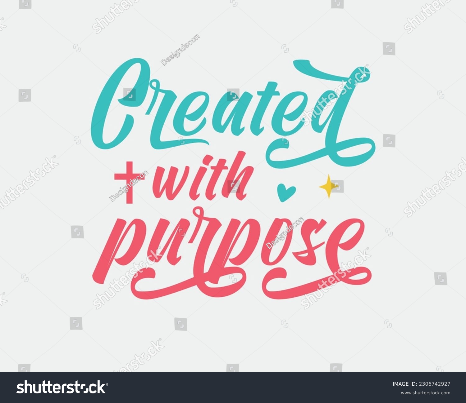 SVG of Created with Purpose Christian Inspirational quote retro script typographic art on white background svg