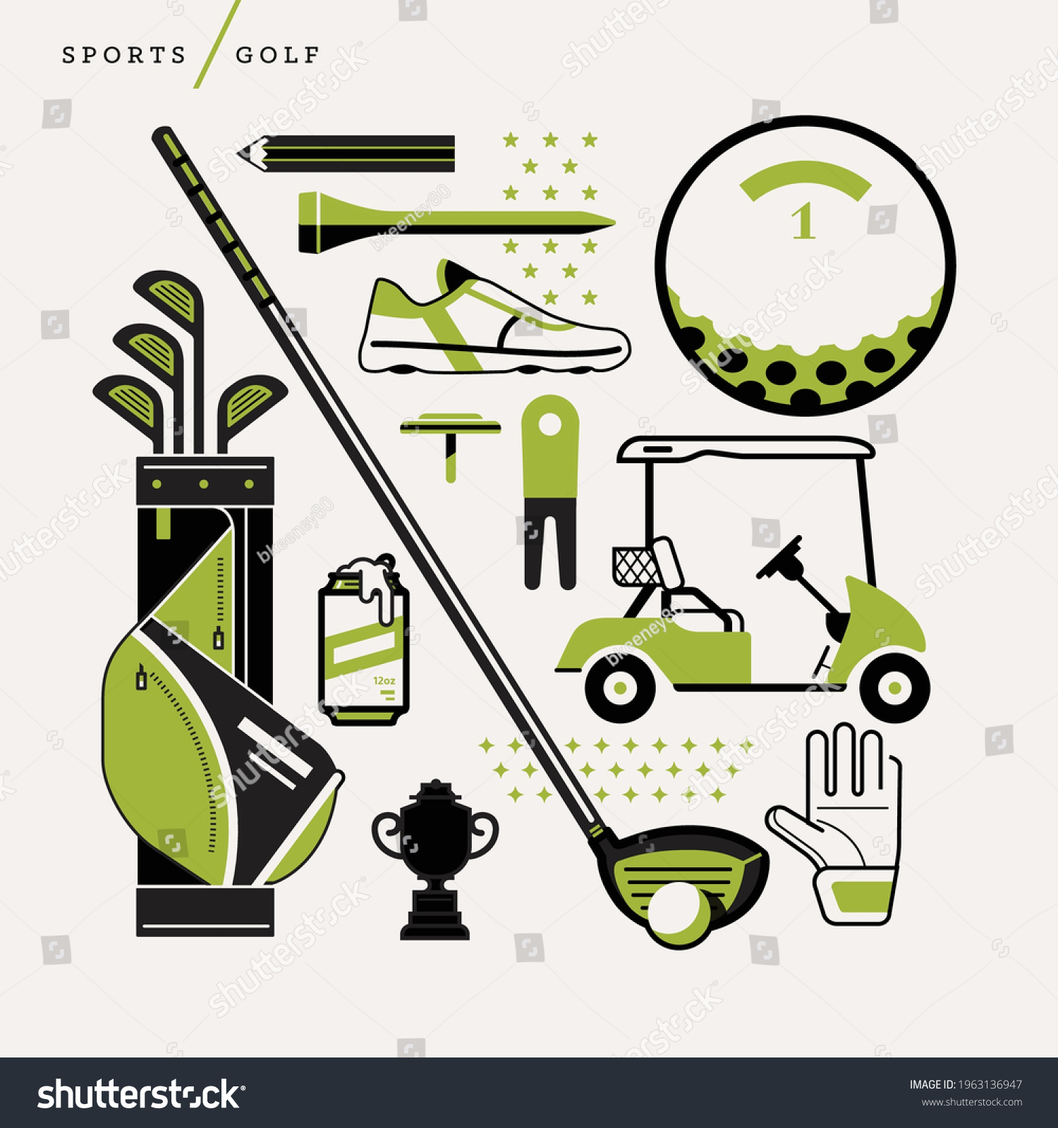 SVG of Creative abstract vector art illustration of golf. Geometric shapes compiled modern concept. Template sports golf bag club ball cart trophy glove tee pencil golfer cleats marker drink pro svg