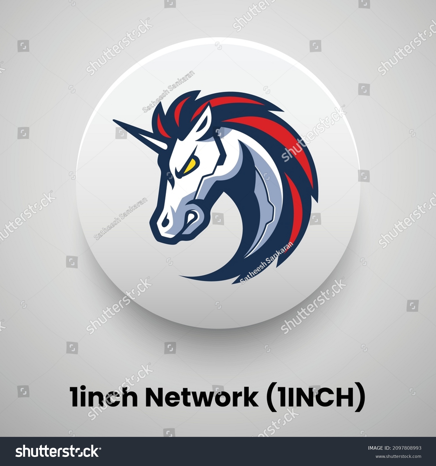 SVG of Creative block chain based crypto currency 1inch Network (1INCH) logo vector illustration design. Can be used as currency icon, badge, label, symbol, sticker and print background template svg