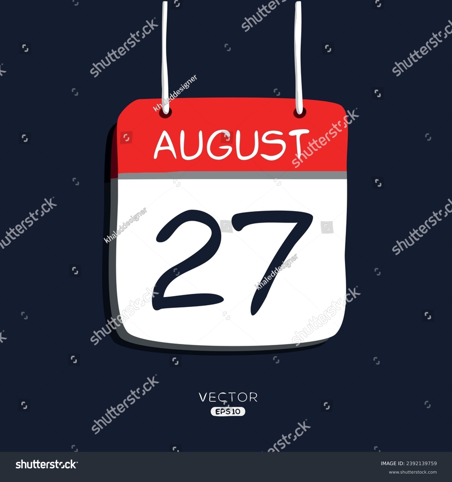 SVG of Creative calendar page with single day (27 August), Vector illustration. svg