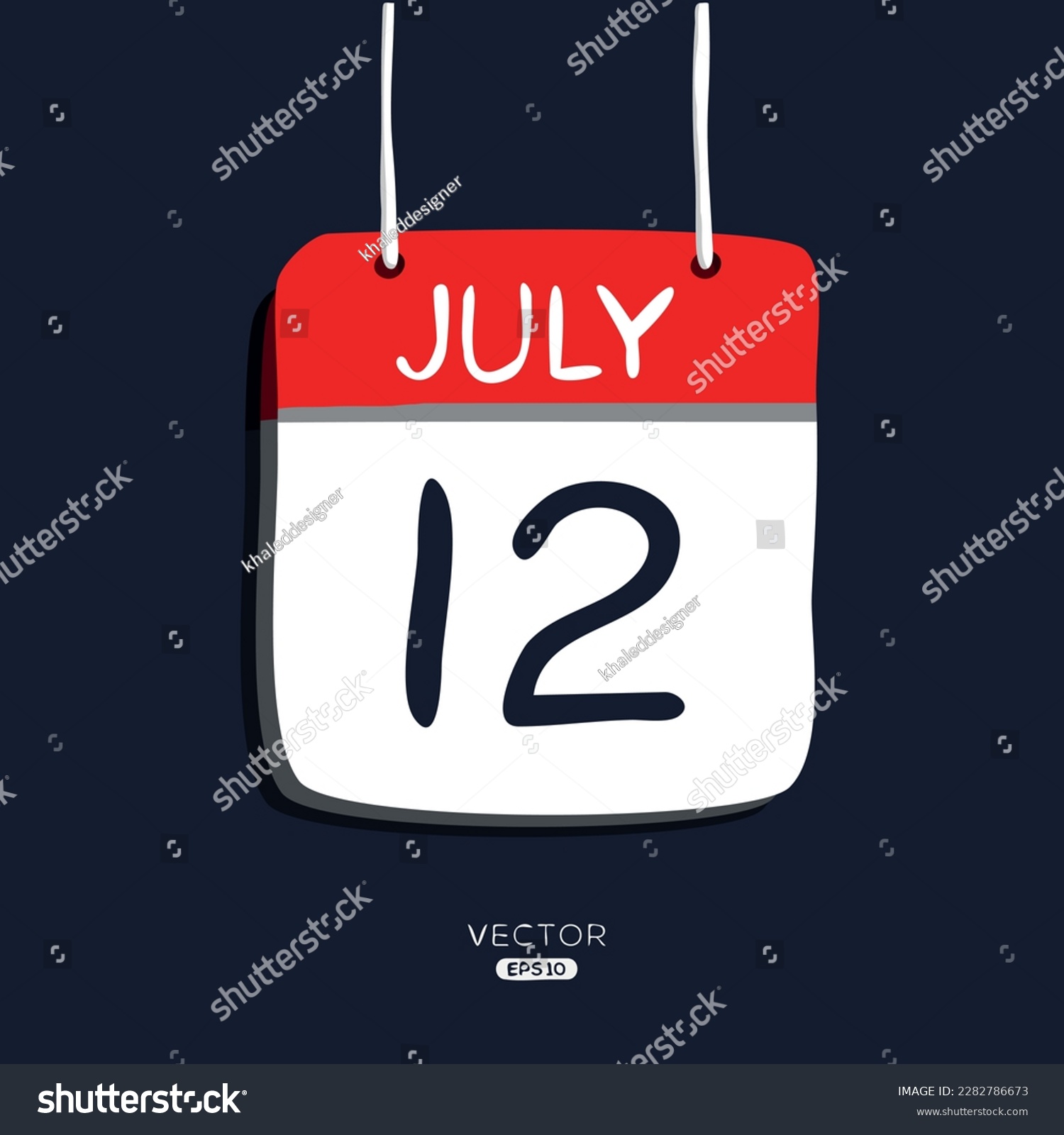 SVG of Creative calendar page with single day (12 July), Vector illustration. svg