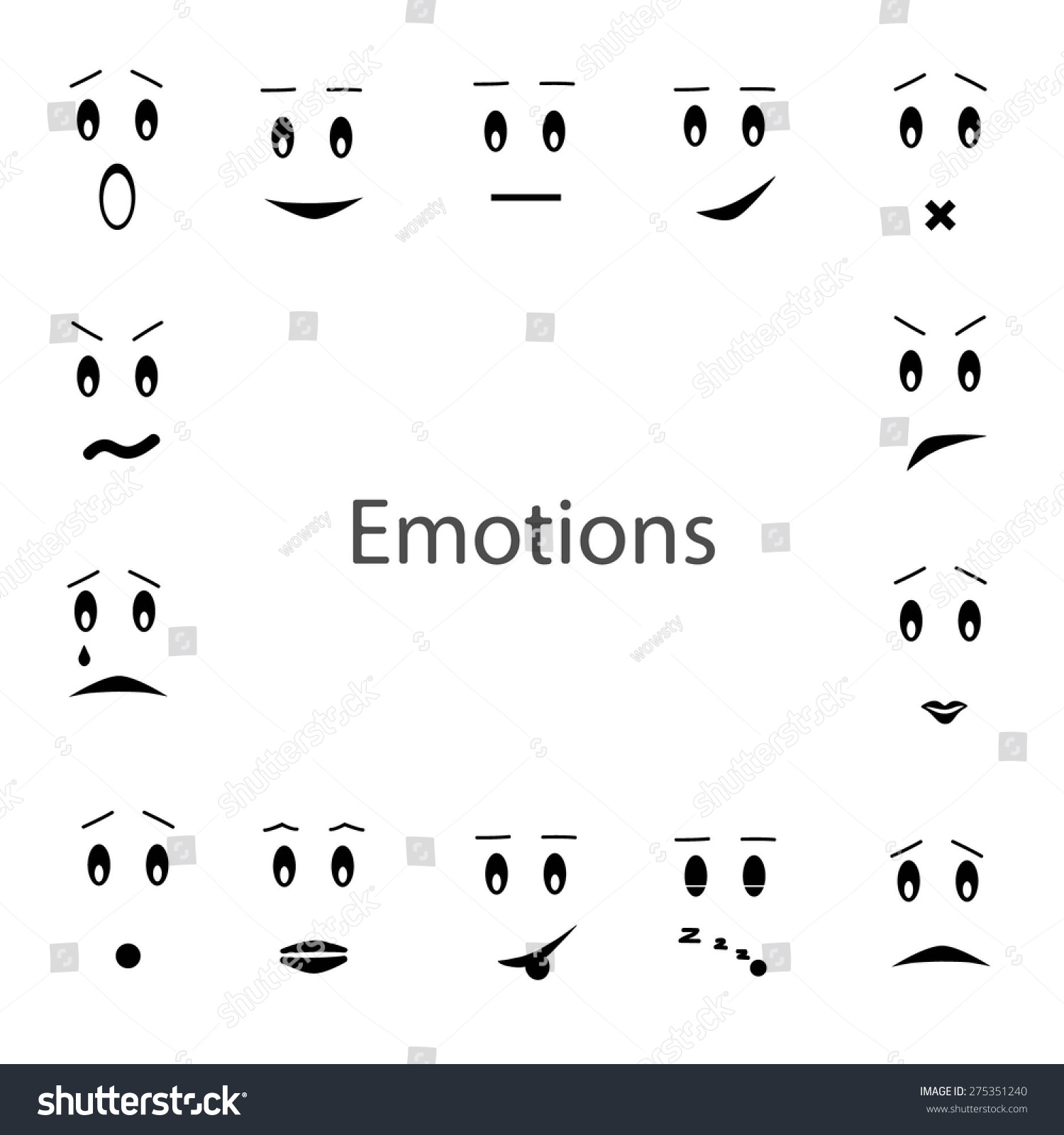 Creative Cartoon Style Smiles Different Emotions Stock Vector Royalty Free 275351240 7194