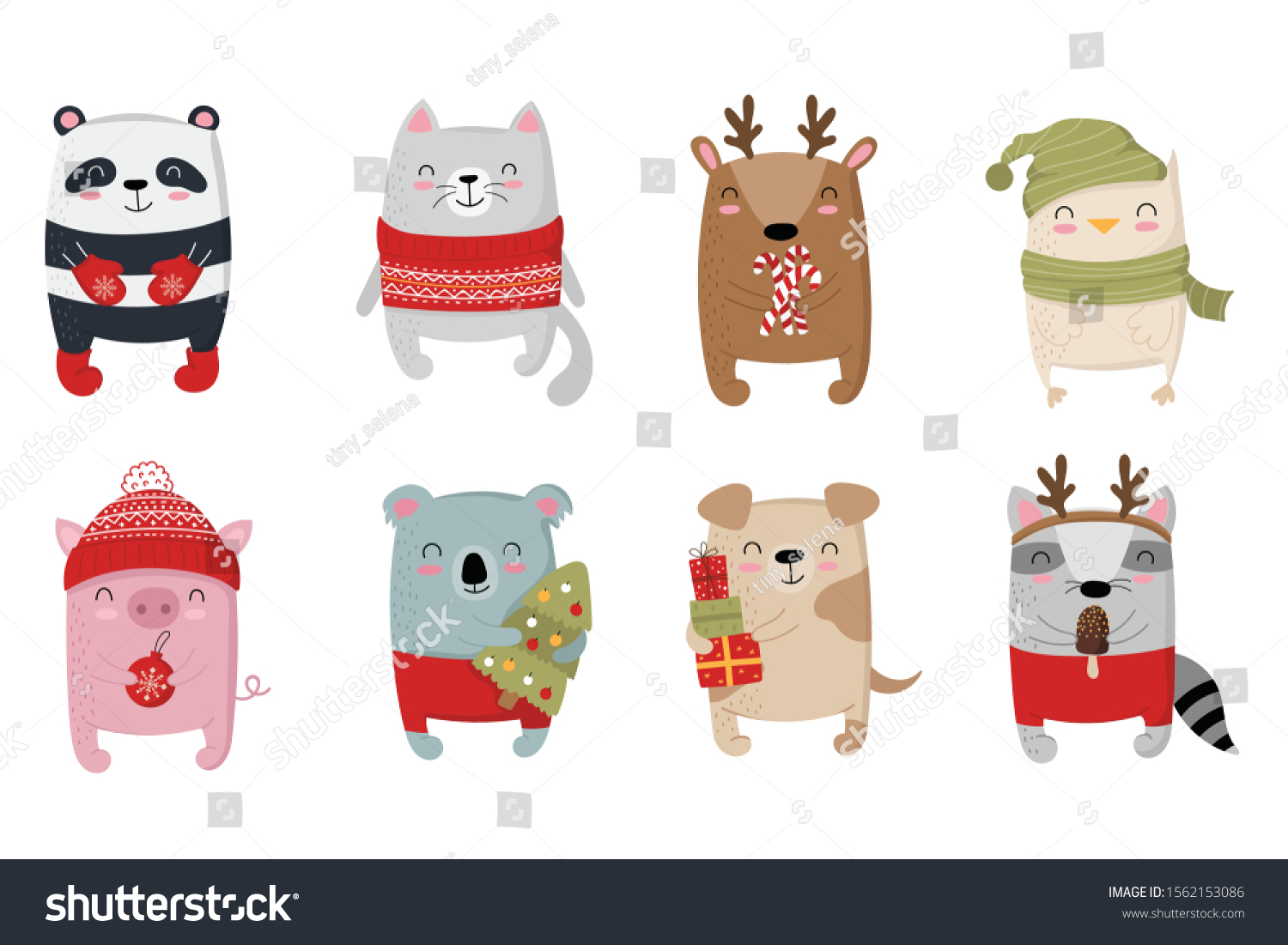 Creative Collection Cute Animals New Year Stock Vector (Royalty Free