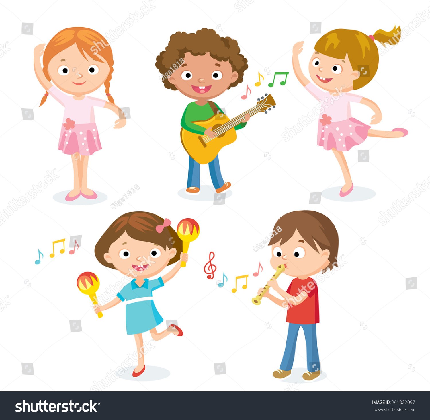 Creative Dancing Kids And Kids With Musical Instruments Stock Vector ...