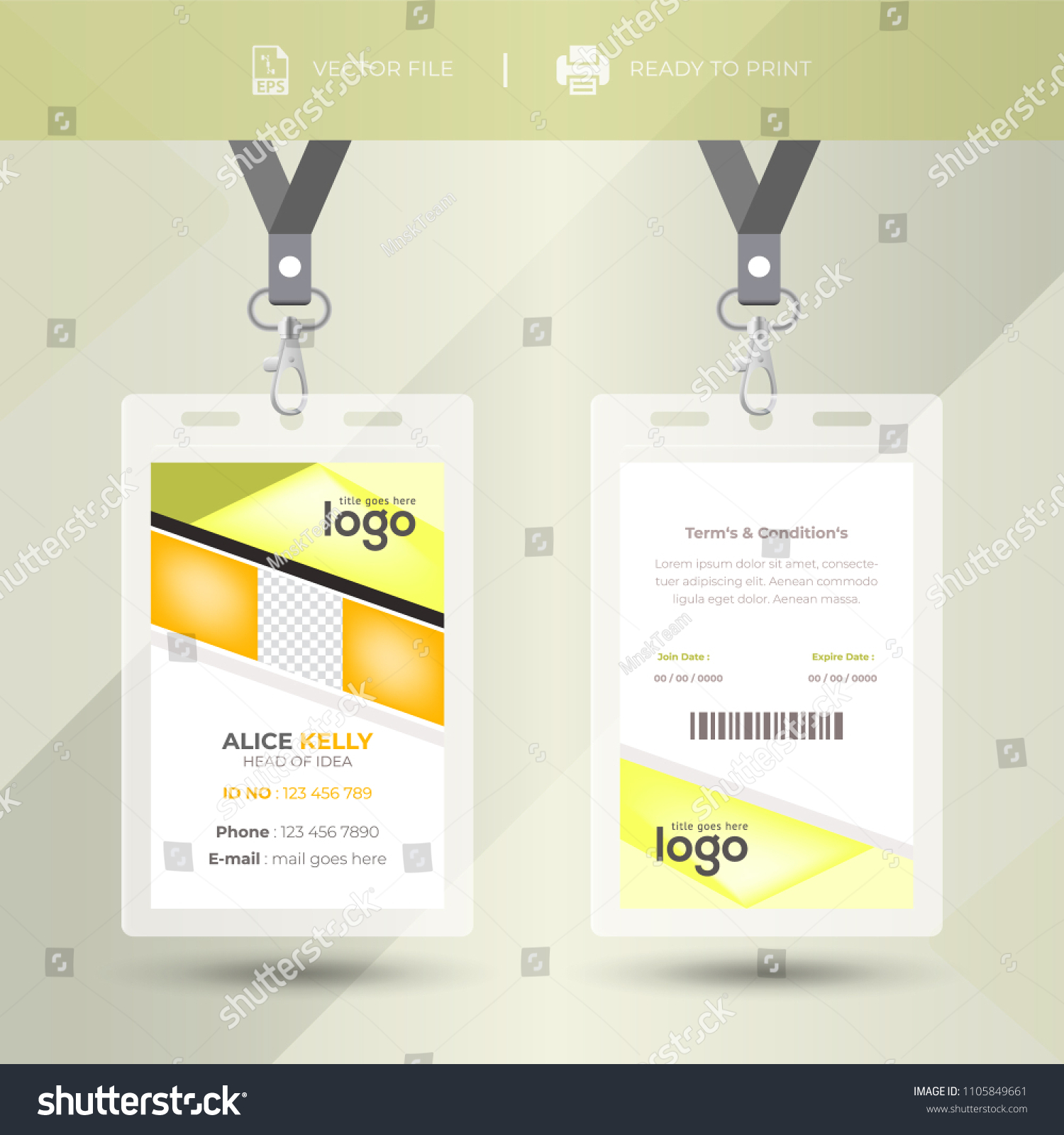 Creative Event Staff Id Card Set Stock Vector (Royalty Free) 1105849661 ...