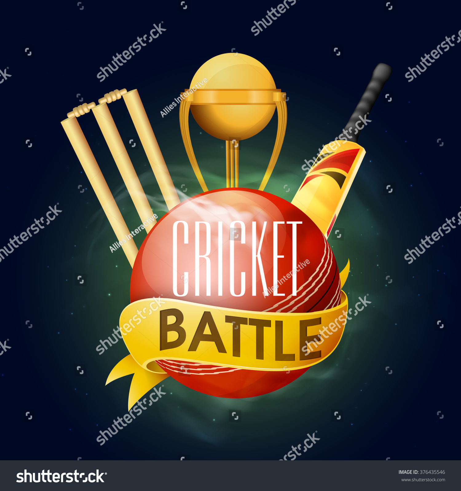 Creative Glossy Ball With Golden Trophy, Bat And Wicket Stumps For ...