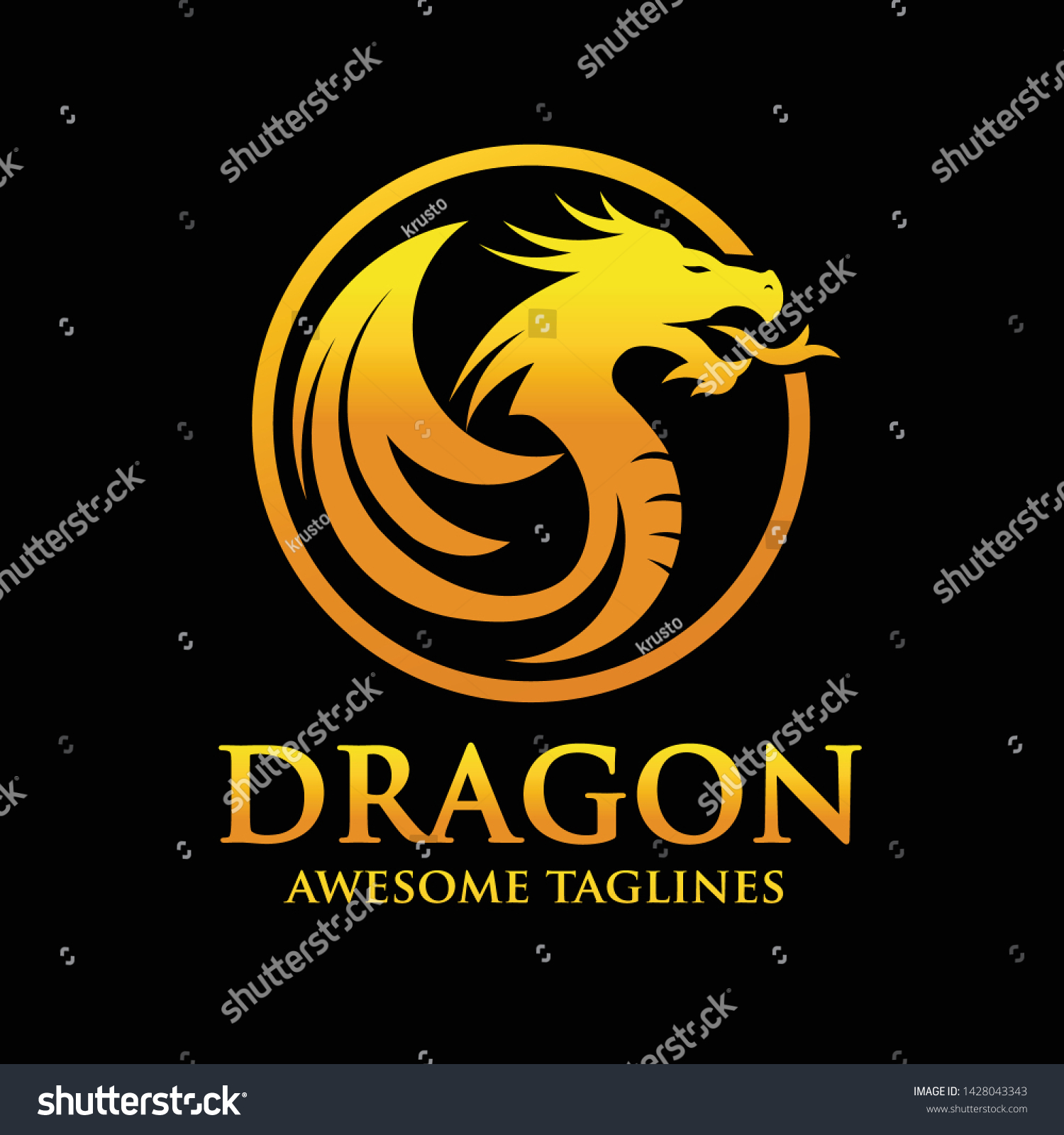 Creative Golden Dragon Circle Logo Design Stock Vector Royalty Free