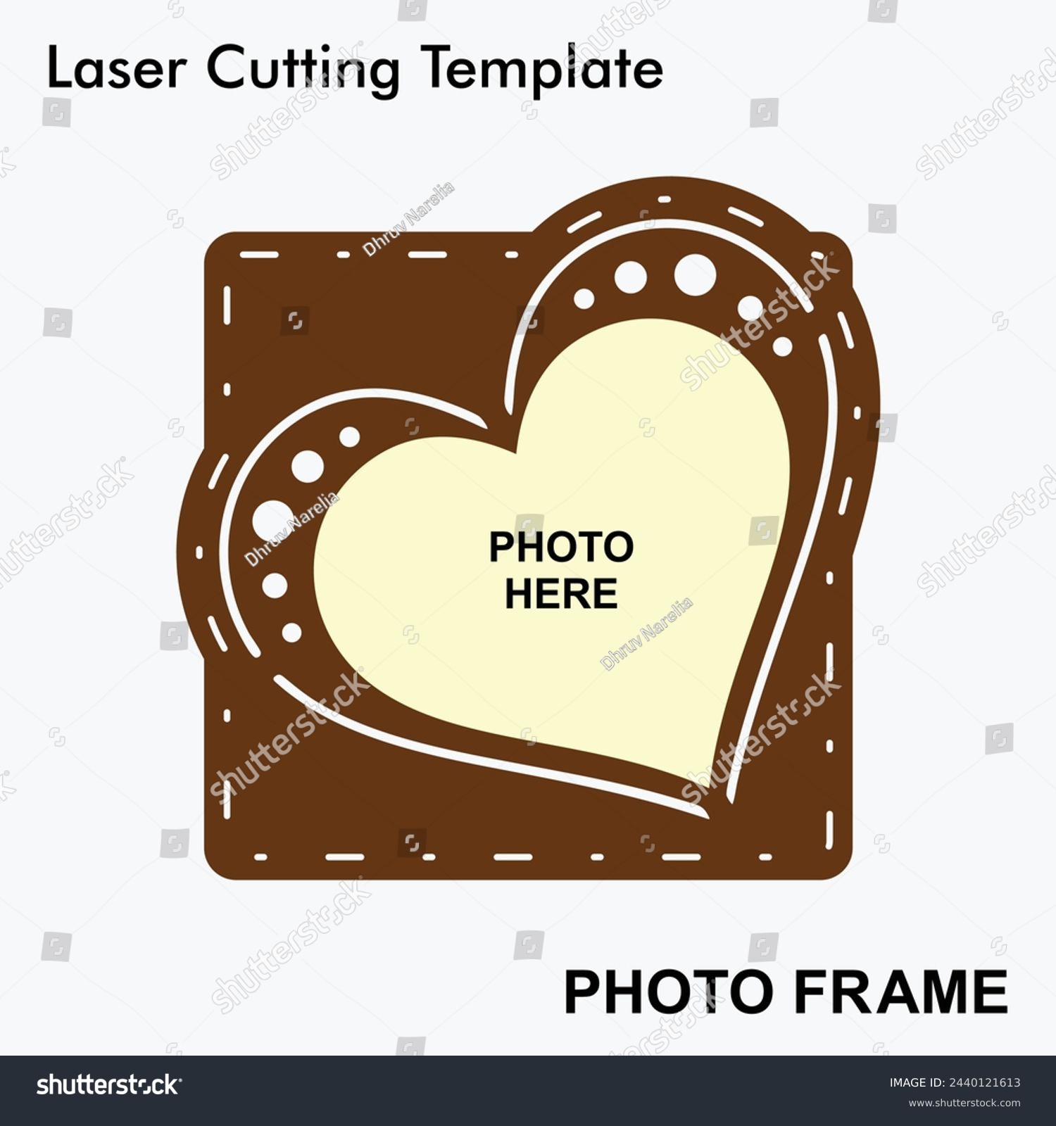 SVG of Creative Heart shaped laser cut photo frame with 1 photo. Home decor wooden sublimation frame template. Suitable for wedding gifts. Laser cut photo frame template design for mdf and acrylic cutting. svg