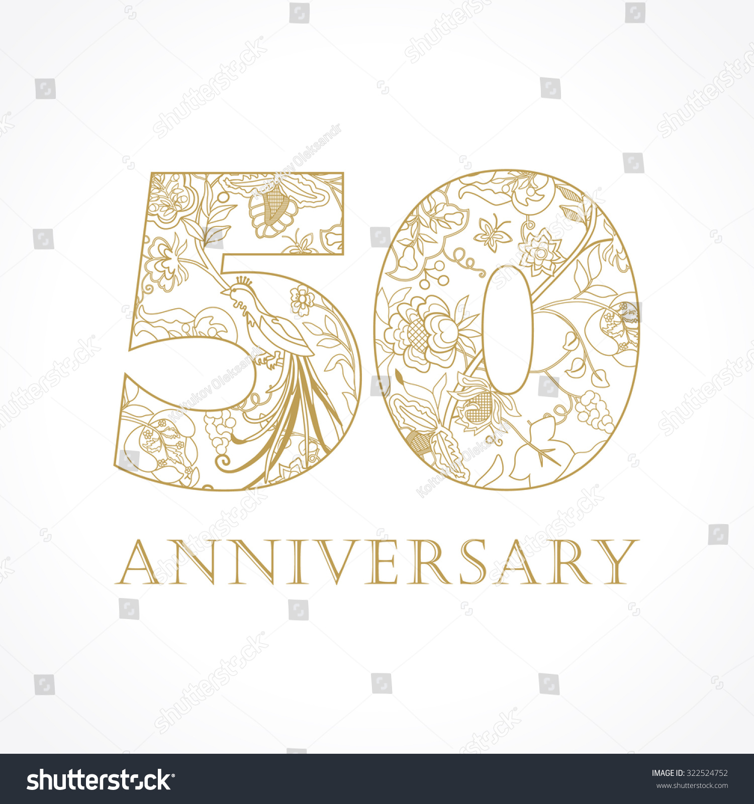 SVG of Creative logo concept of 50th anniversary in ethnic patterns and birds of paradise. Isolated abstract graphic design template. Top 50 sign. 50% percent off shopping sale. svg