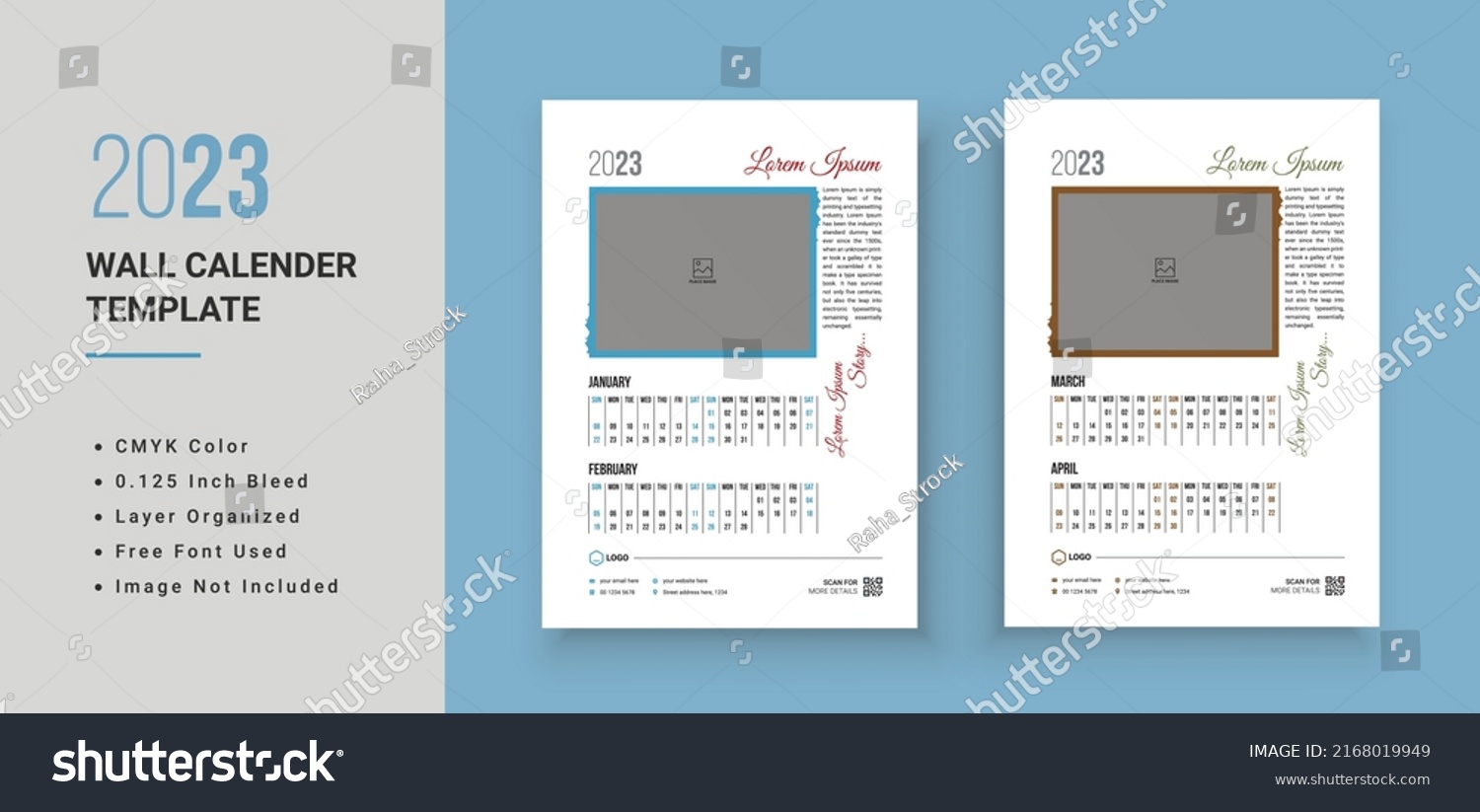 Creative Minimal 2023 Wall Calendar Print Stock Vector (Royalty Free