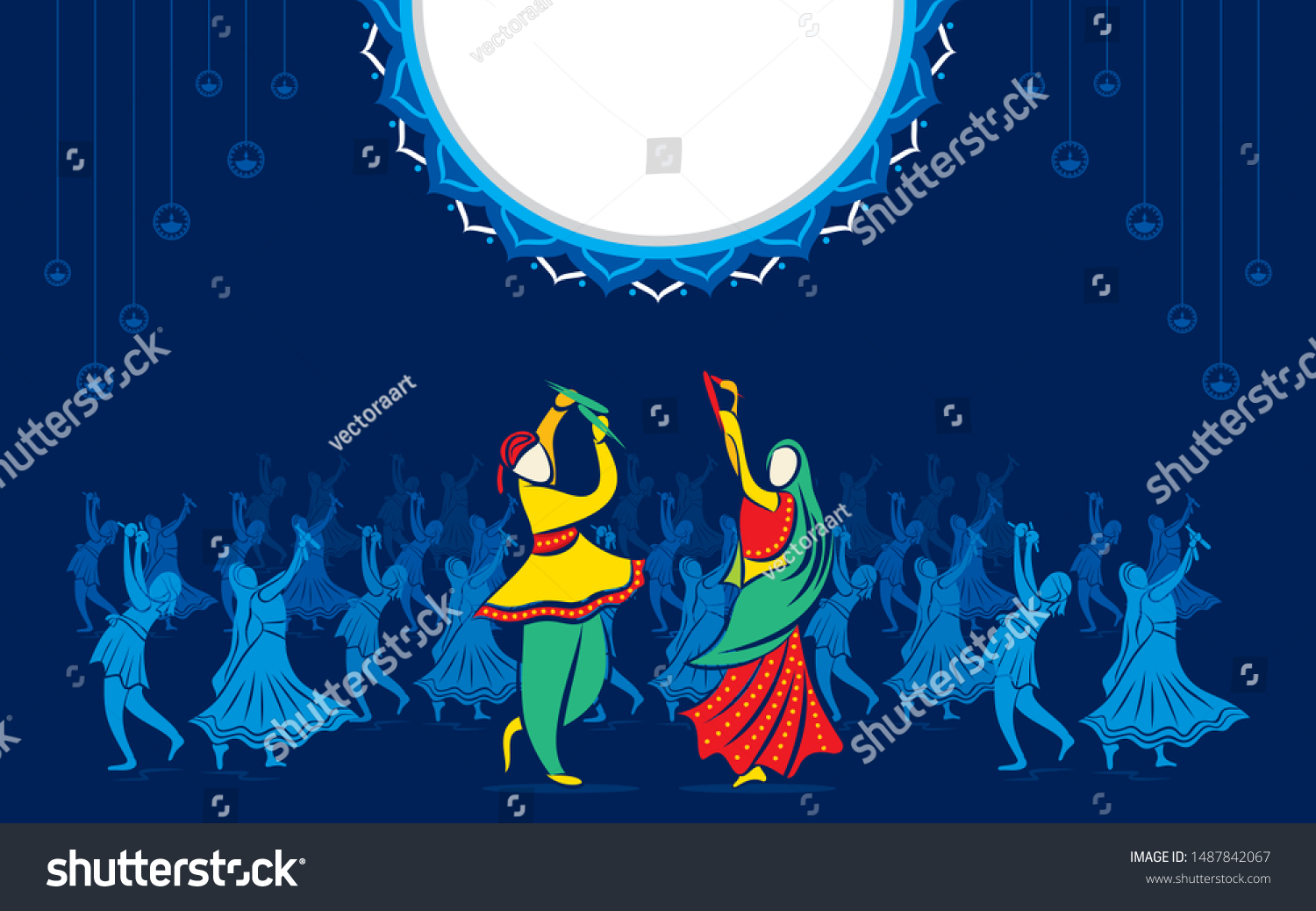 SVG of creative Navratri Graba mahotsav poster design, Indian couple playing Garba svg