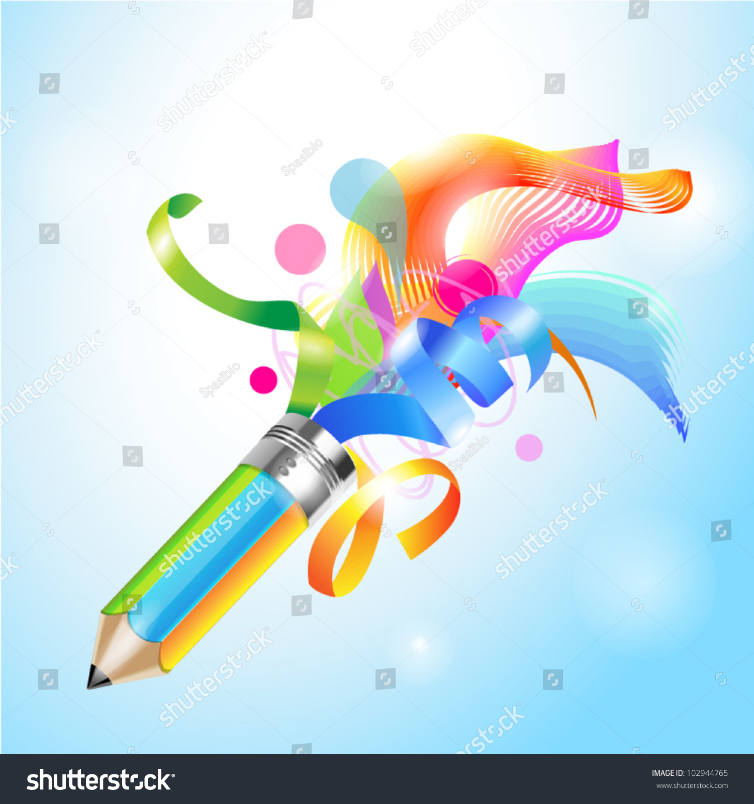 Creative Template With Pencil And Coloured Ribbon Art Concept Vector ...